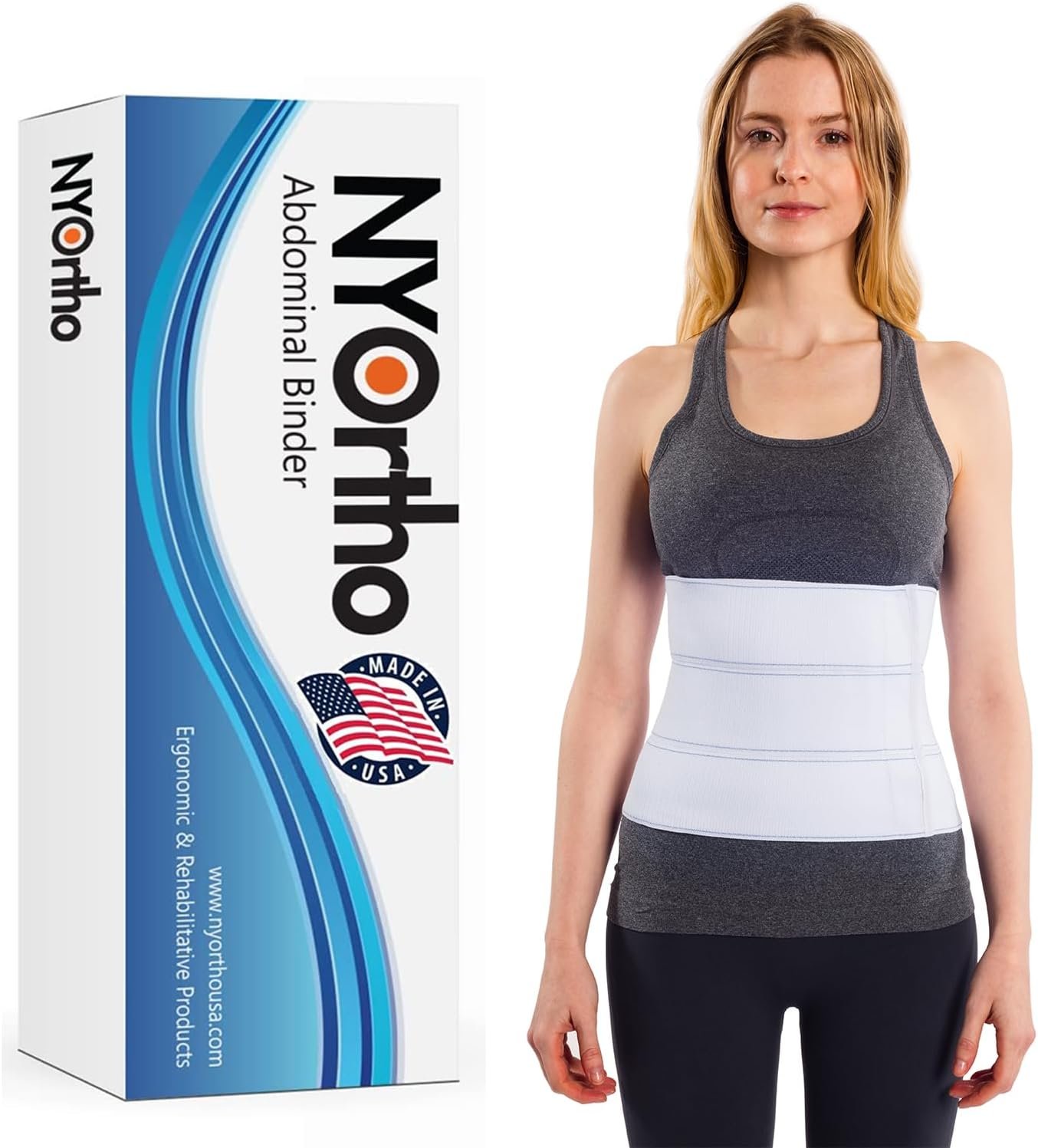 NYOrtho Post Surgery Abdominal Binder (Fits 45¨ – 60¨) – 9″ Height, 3 Panel Waist Support Belt for Men & Women – Postpartum Belly Band – Tummy Tuck Compression Garment – MADE IN USA