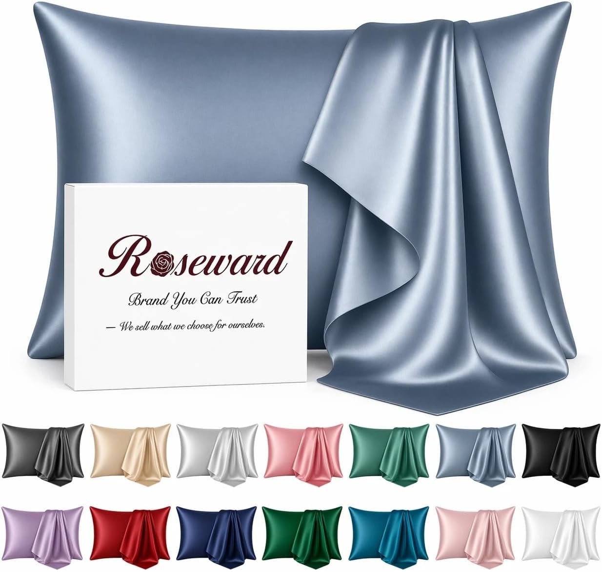 100% Mulberry Silk Pillow Cases with Zipper Made in USA, 22 Momme Silk Pillowcase for Hair and Skin, Oeko-TEX Certified 6A Grade Silk Acne Pillow, Hypoallergenic, Anti Wrinkle(Blue Grey, Standard)