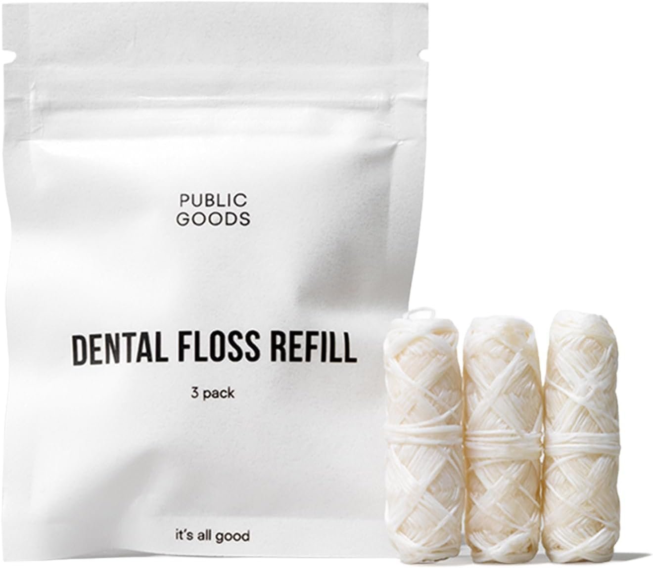Public Goods Dental Floss Refills | 3-Pack Natural Silk Floss with Candelilla Wax | Biodegradable Dental Floss Refill Set | Peppermint | Plastic-Free & Eco-Friendly | 30M x 3