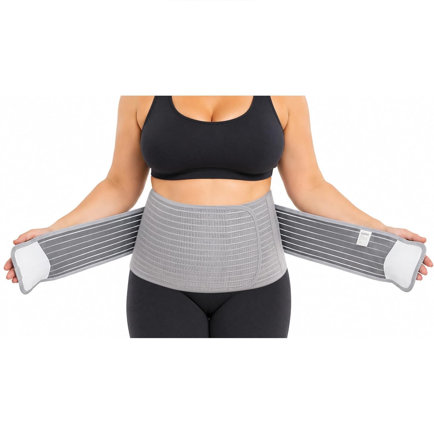 haakaa Postpartum Belly Band, Postpartum Belly Wrap Back Support, Postpartum Essentials for Natural Delivery and C-Section Recovery, Belly Binder, Natural Latex, M Grey
