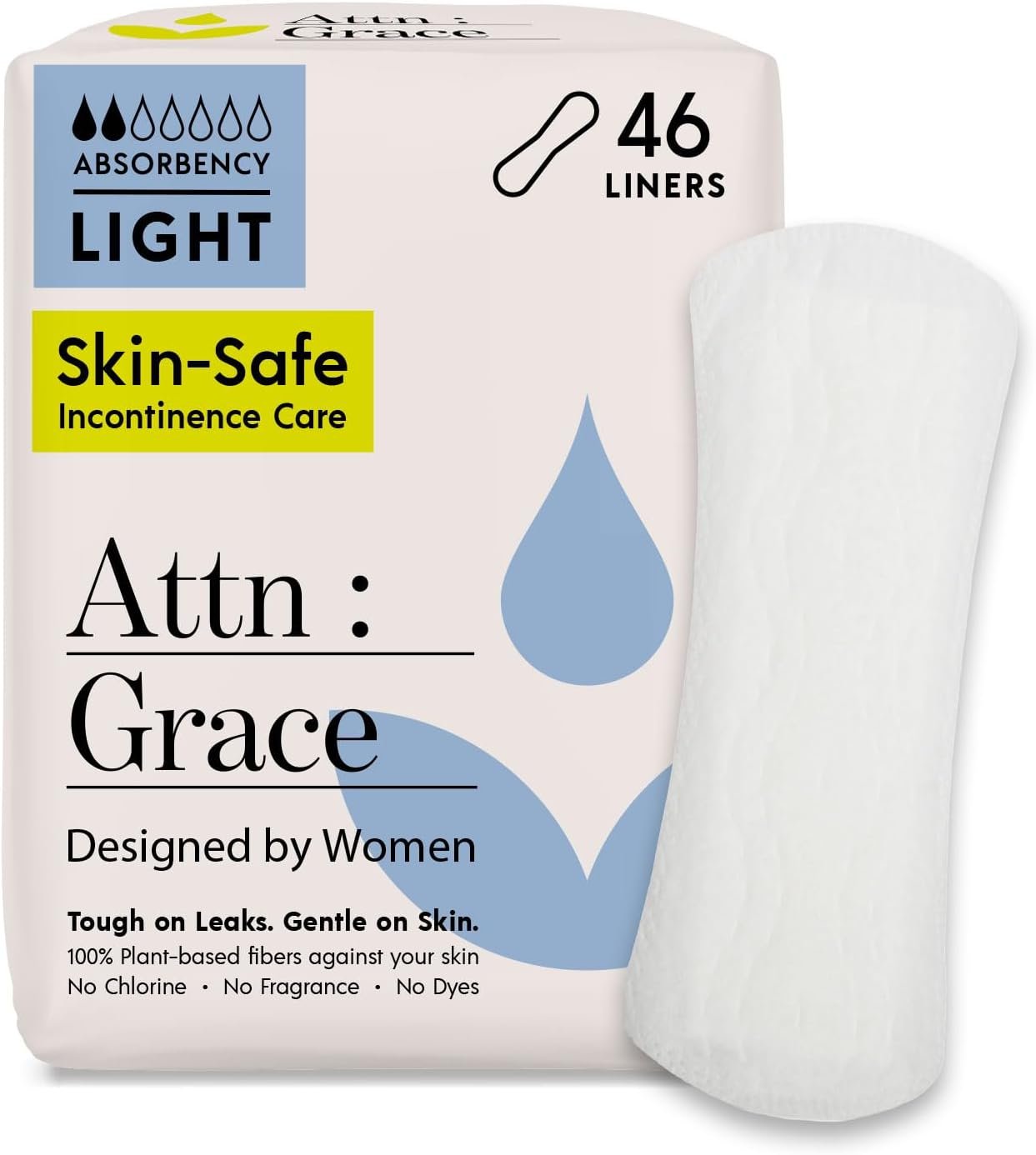 Attn: Grace Panty Liners for Women – 46 Liners – for Light Urinary Incontinence, Bladder Leakage or Postpartum – 100% Breathable & Plant-Based Materials Active Odor Control – Free from Harsh Chemicals