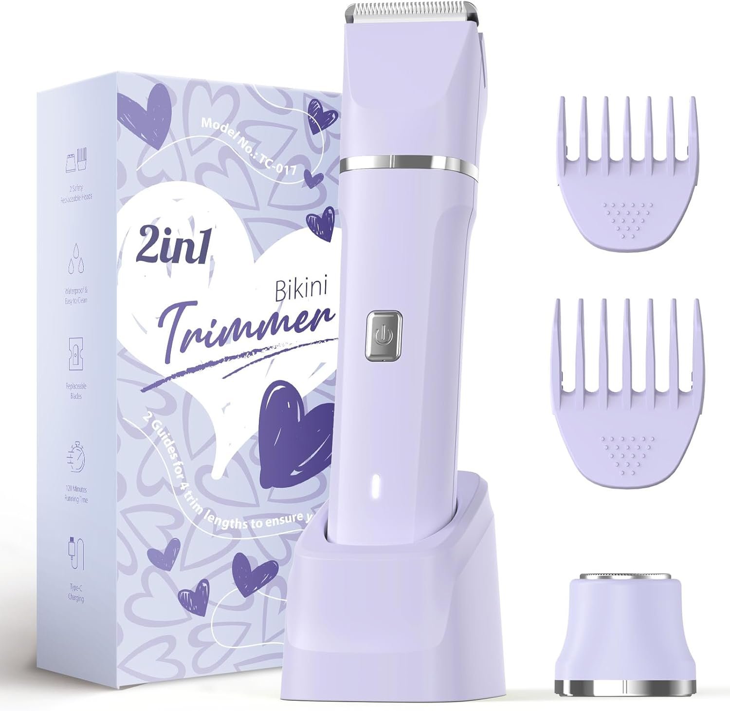 Risina Bikini Trimmer for Women – Wet/Dry Womens Electric Shaver for Legs, Replaceable Body Hair Blade Heads&Hair Remover for Face Head, No Nick, No Cut, No Razor Burn, Purple