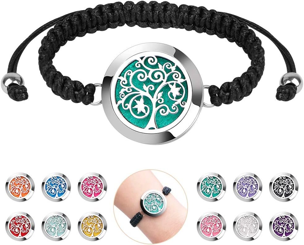ttstar Essential Oil Diffuser Bracelet Set – Stainless Steel Aromatherapy Locket with Adjustable Band, Includes 12pcs Refill Pads Gift for Women