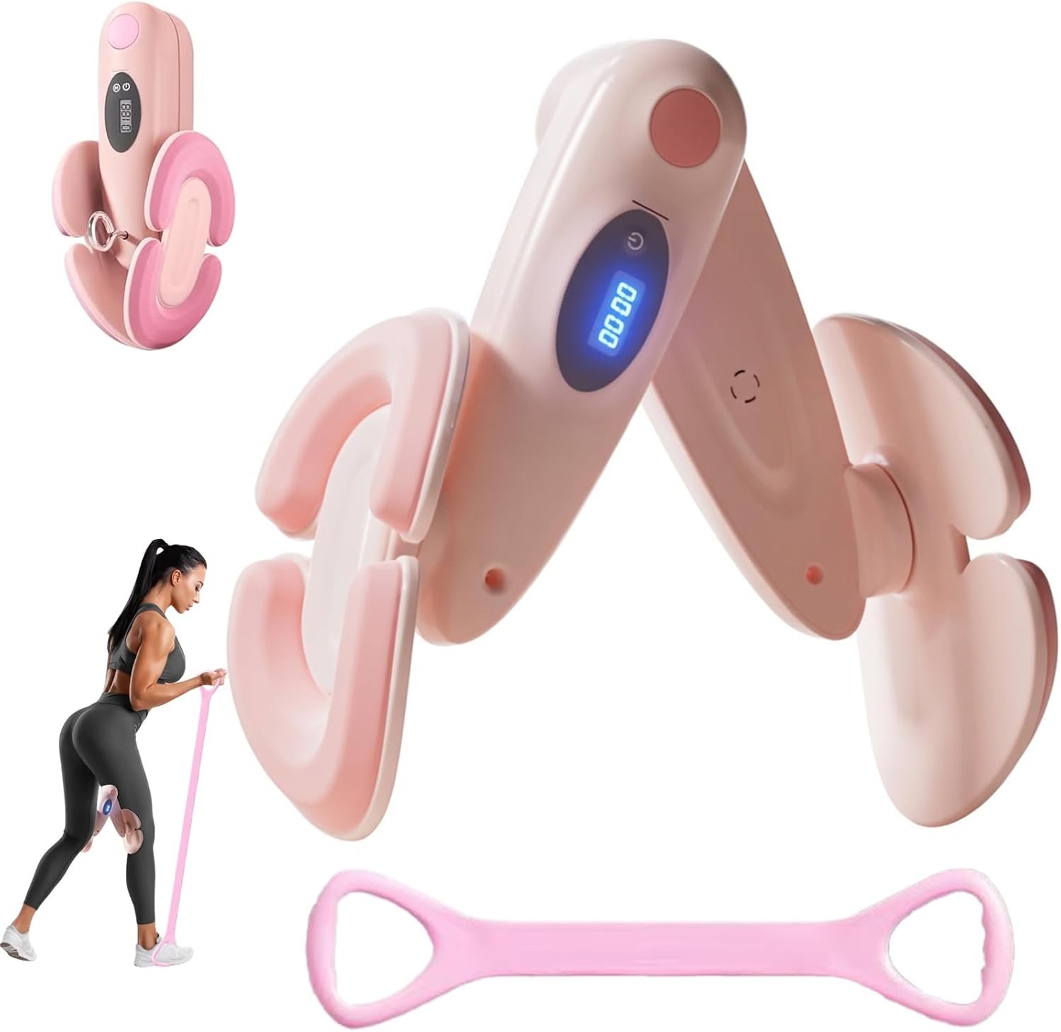 Pelvic Floor Trainer for Women, Kegel Exerciser with Counter, Inner Thigh & Butt Trainer, 3 Resistance Levels, Rotatable Angle, Lockable Compact Design, Home Workout Set with Resistance Band
