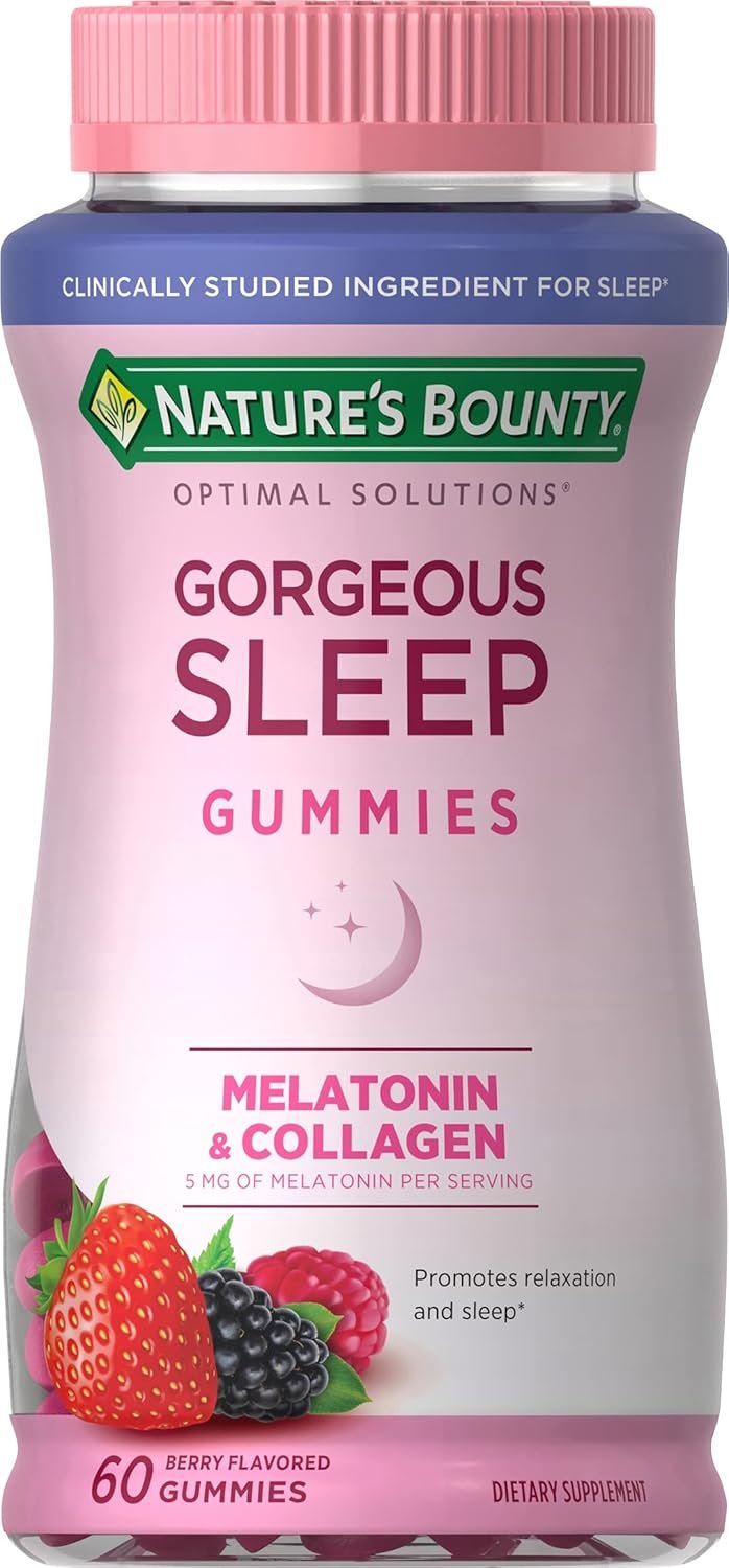 Nature’s Bounty Optimal Solutions Gorgeous Sleep Melatonin 5mg Gummies with Collagen, 60 Count, Assorted Fruit Flavors, 30 Total Servings