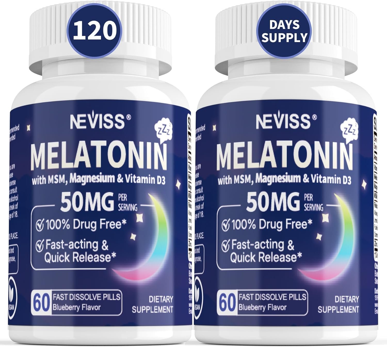 NEVISS Melatonin 50 mg for Adults – Extra Strength 9-in-1 Fast Dissolve Sublingual – High Dose with Magnesium Glycinate, Vitamin D3, Ashwagandha, Lemon Balm, Chamomile, Sugar Free,Vegan 120 Tablets