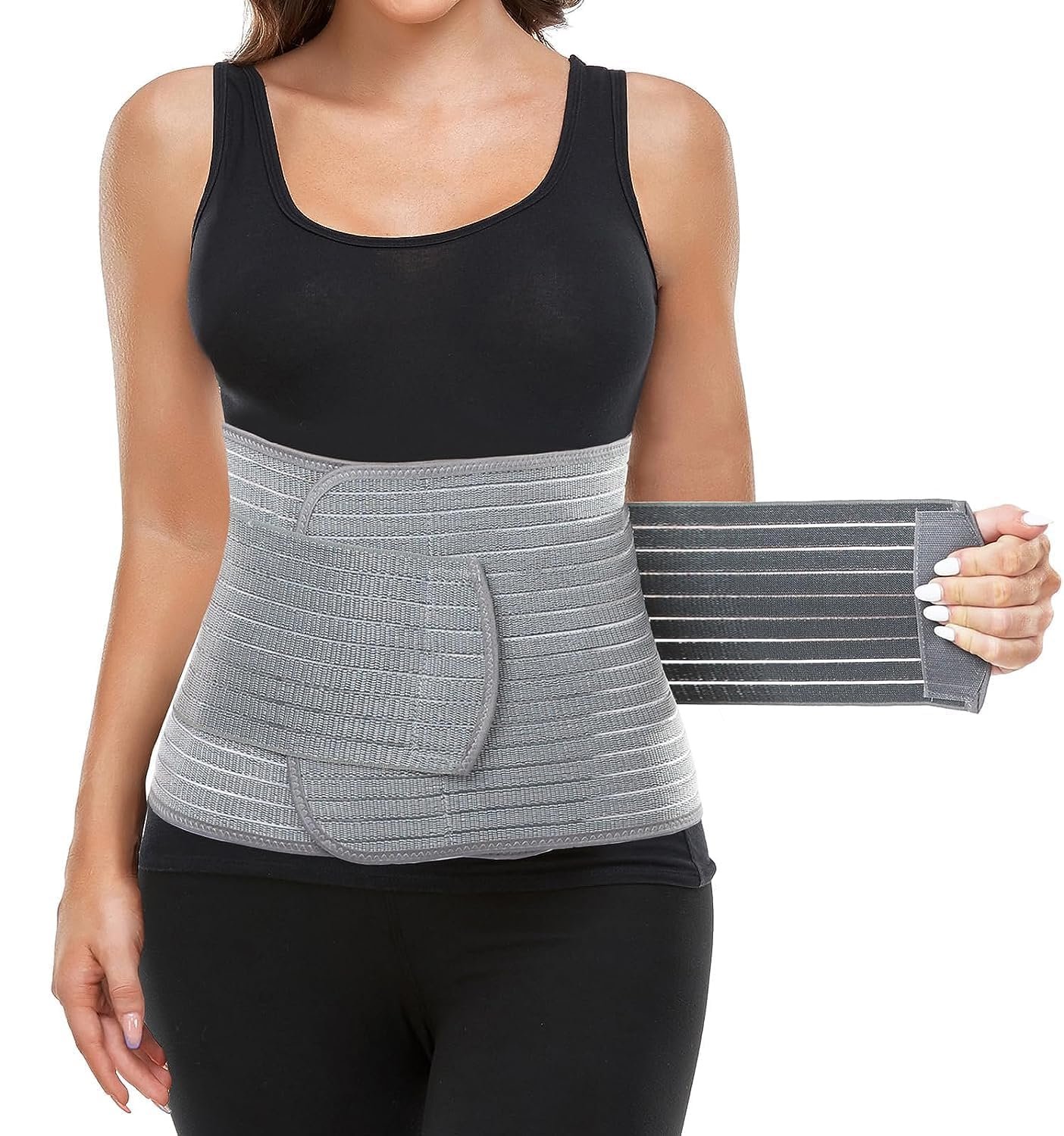 MAMODY Postpartum Belly Wrap, Postpartum Belly Band, Abdominal Binder (Polyester Made with Bamboo Charcoal Fiber),S/M