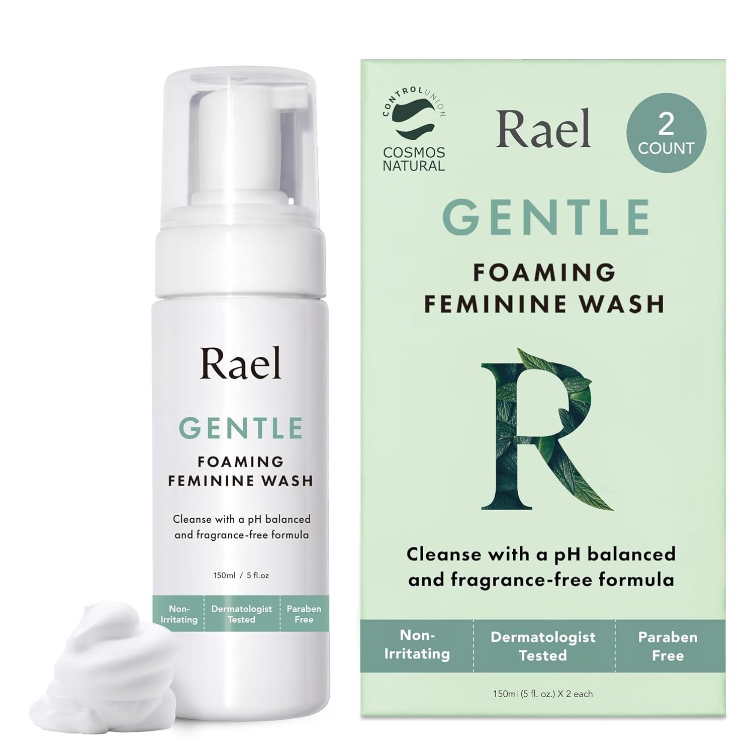 Rael Feminine Wash, Foaming Cleansing Wash – pH Balance Intimate Wash Women (5oz, 2 Pack)