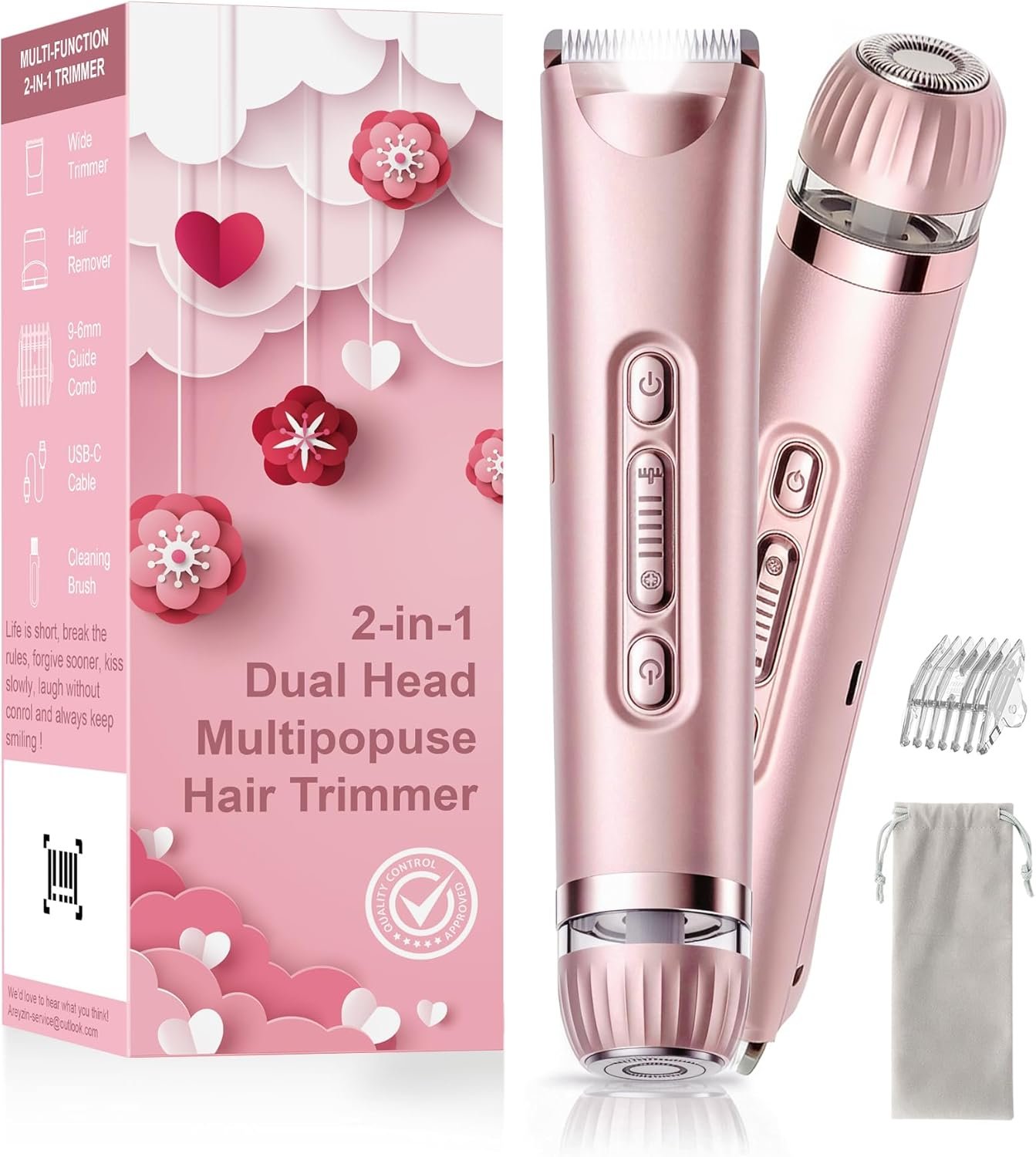 VEGITERIA Bikini Trimmer for Women with LED Light, Dual Head Electric Razors for Women, Painless Electric Shaver for Bikini, Face, Legs & Sensitive Skin,Waterproof Hair Removal Tool