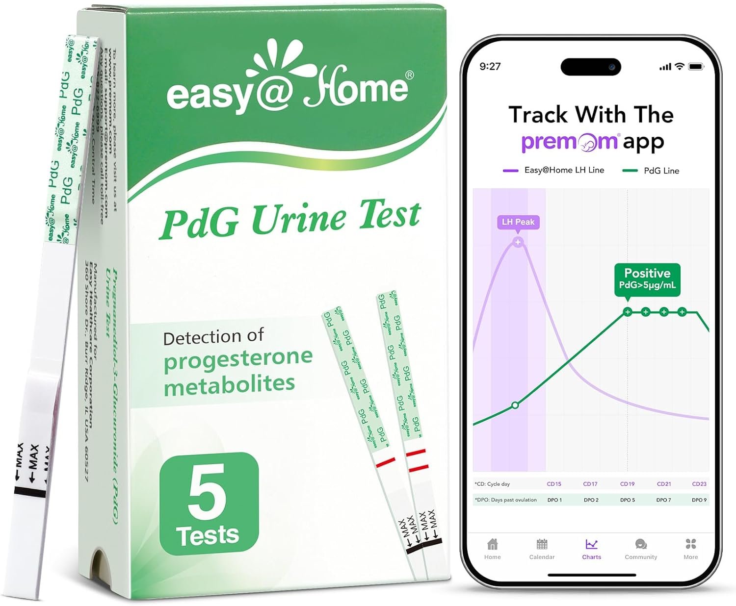 Easy@Home PdG Test Strips: 5 Pack – Track Ovulation Insights with Progesterone Urine Tests – at Home Fertility Test for Women with Premom Ovulation App – PdG (Pregnanediol Glucuronide) Tests