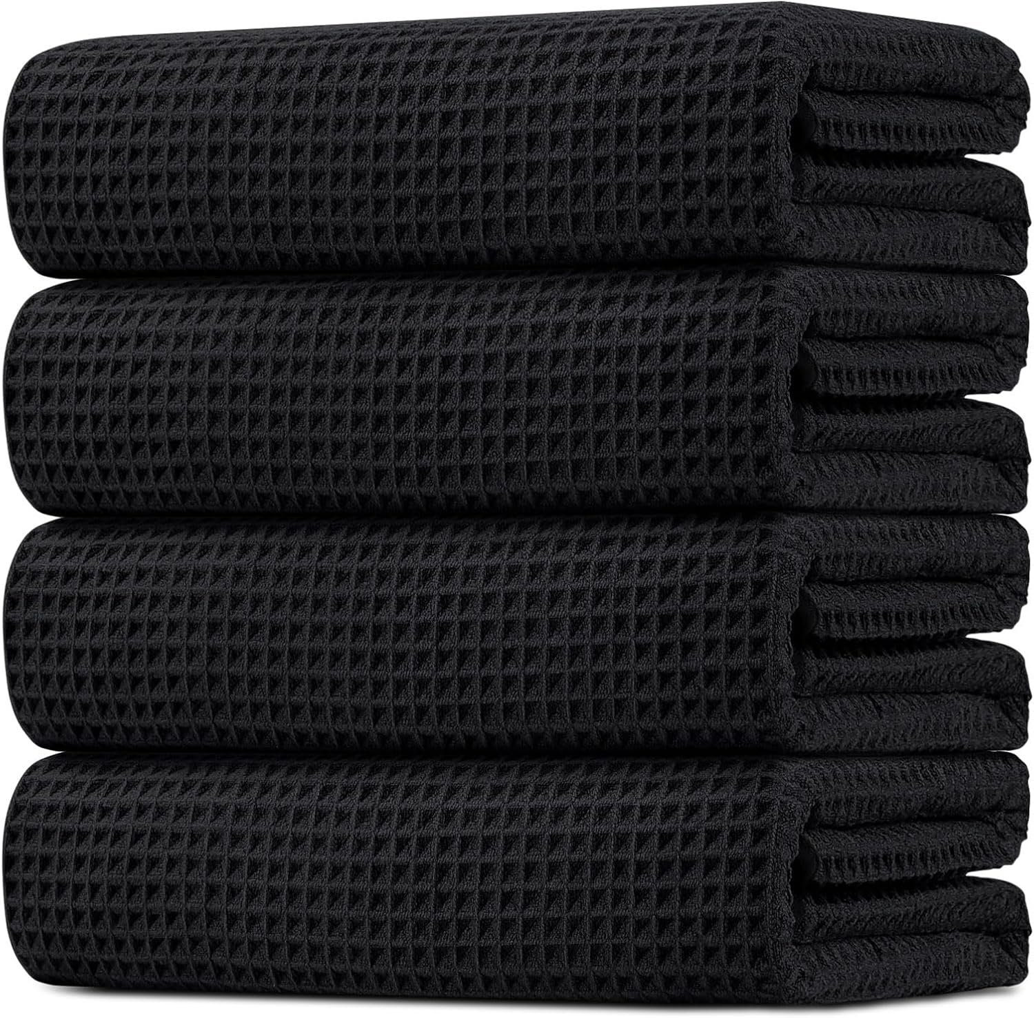 HOMEXCEL Waffle Bath Towels Set 4 Pack, Premium Microfiber Bathroom Towels, Lightweight, Highly Absorbent and Quick Dry Towel for Bathroom, Gym, Shower, Hotel, and Spa, 30 x 60 Inch, Black