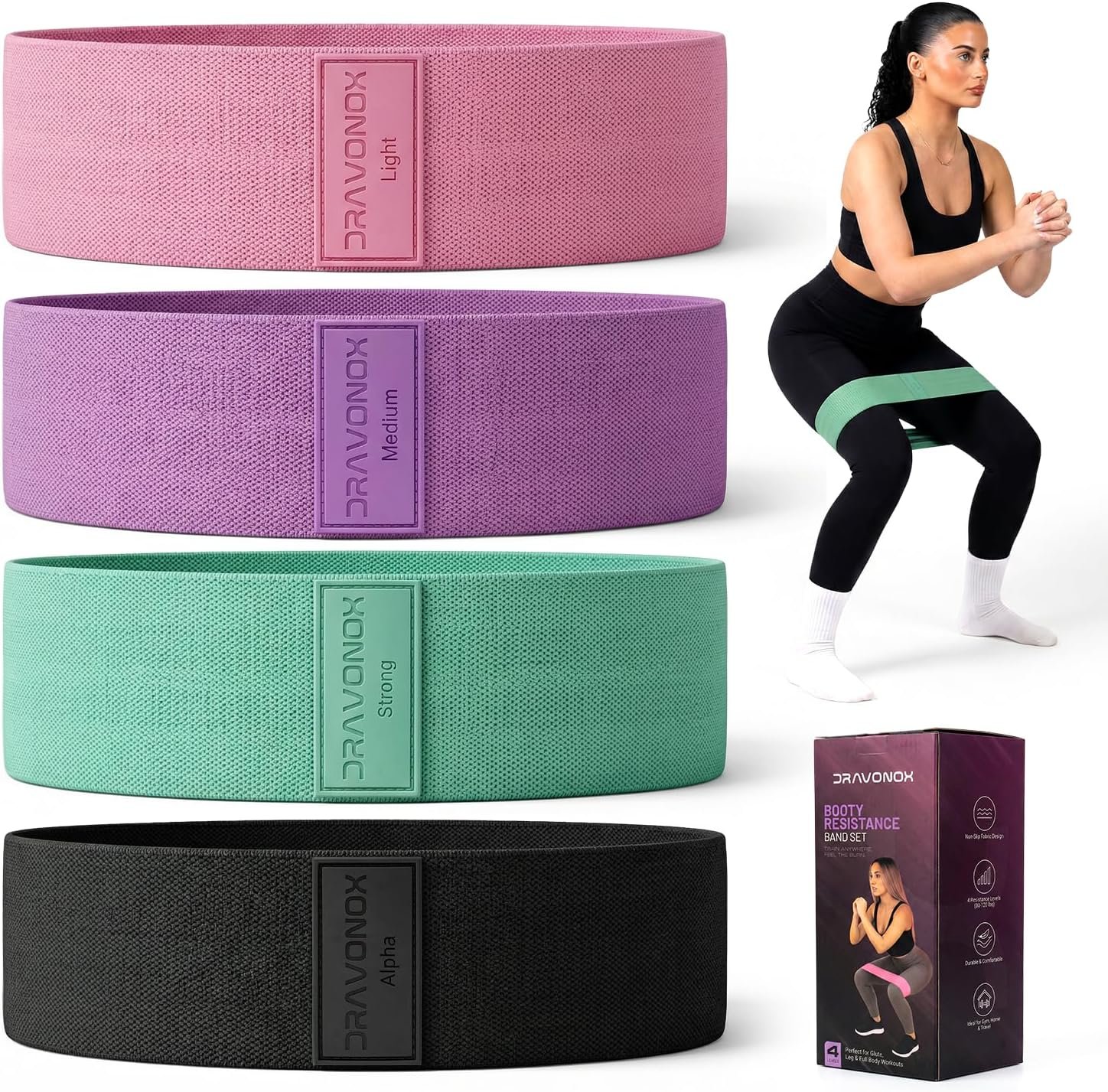 Resistance Bands, Workout Bands, Exercise Bands for Working Out with Workout Bands Guide, 4 Levels Booty Bands, Leg Exercise Bands Resistance, Glute Bands, Non-Slip Fabric Elastic Bands for Men Women