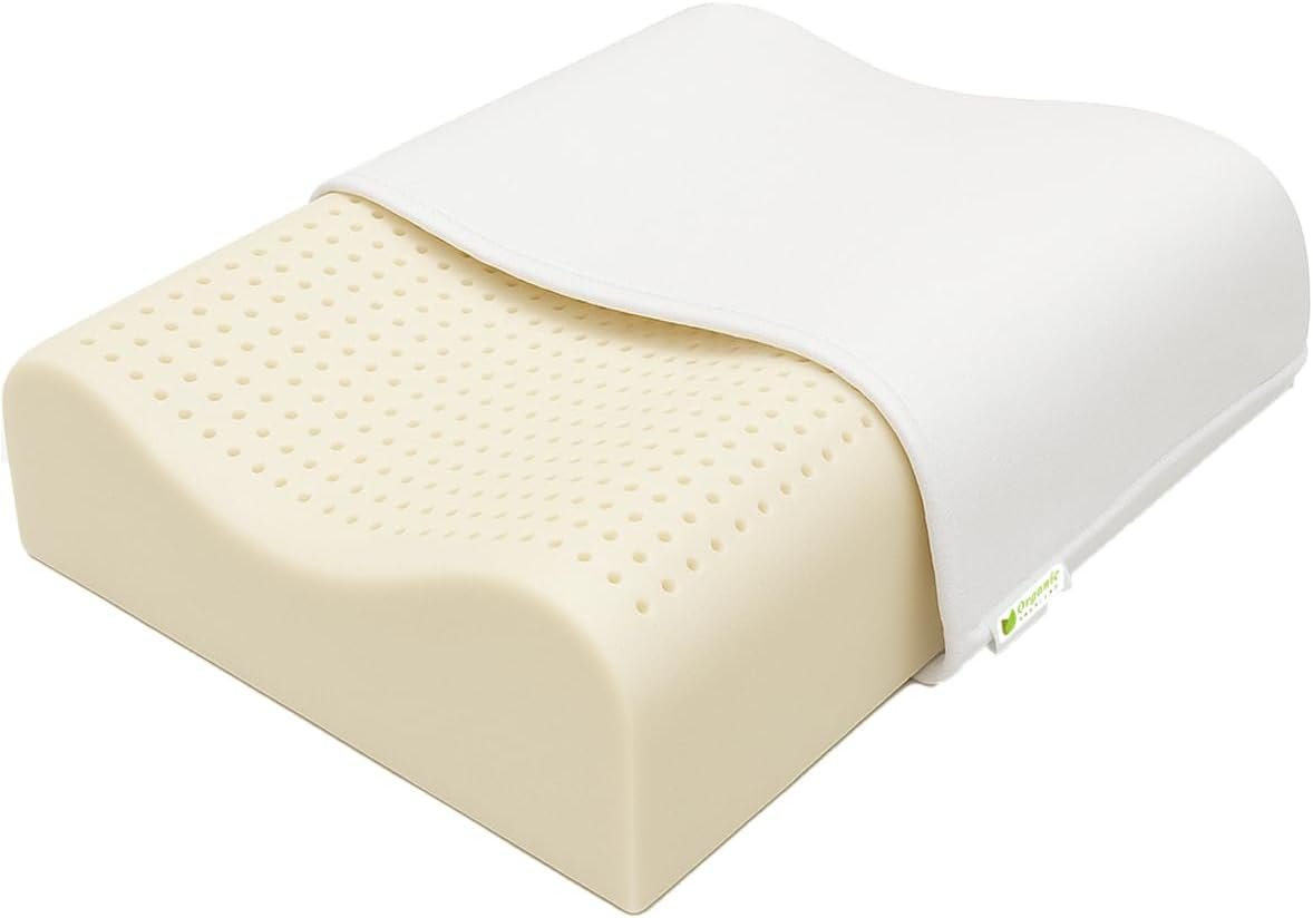 ORGANIC TEXTILES Organic Latex Contour Pillow with Organic Cotton Cover – GOTS & GOLS Certified, Ergonomic Contour Design, Bed Pillow, Spine Support – (High-Loft, Soft) – Pack of 1
