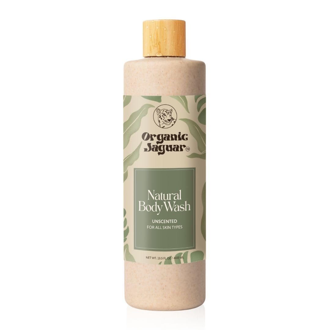 Organic Jaguar Natural Body Wash with Aloe Vera Gel and Shea Butter, Bath and Shower Soap Cleanser for Body Care, Leaves Skin Soft & Hydrated, Unscented, Sulfate and Paraben Free, 13.5 fl oz