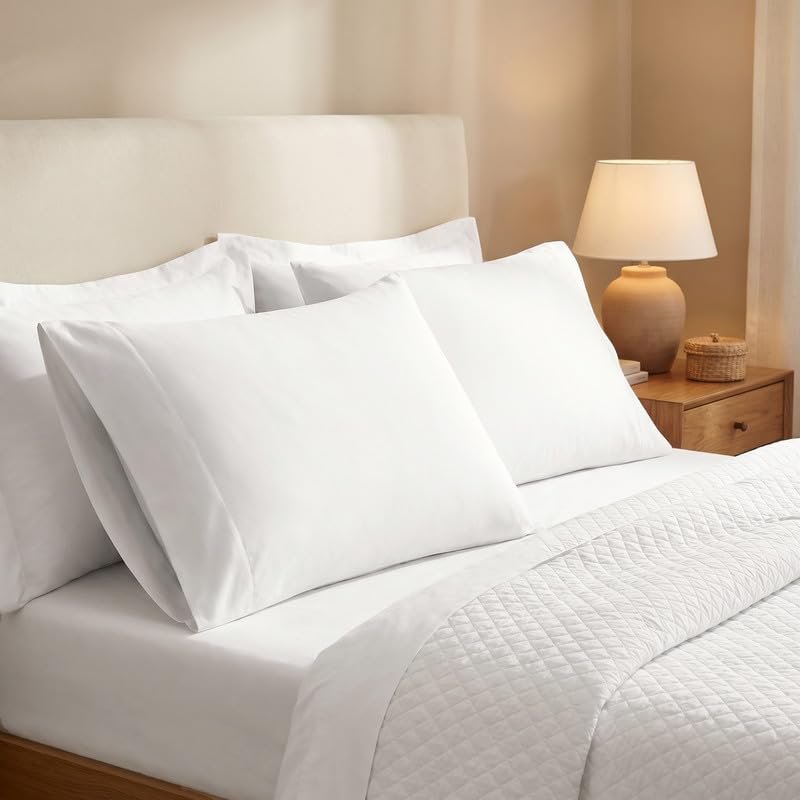 BIOWEAVES 100% Organic Cotton Sheets, 500 Thread Count 4-Piece GOTS Certified Bed Sheet Set Fits Mattress Upto 17″ Deep Pocket, Soft & Silky Sateen Weave (Queen, White)