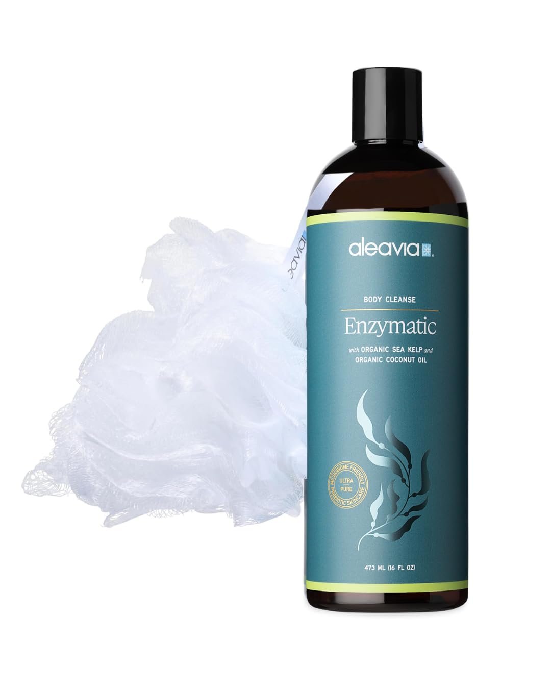 Aleavia Enzymatic Body Cleanse with Loofah Poof – Fragrance-Free Organic & All-Natural Prebiotic, Vegan Body Wash – Sulfate-Free Body Cleanser – 16 Oz.