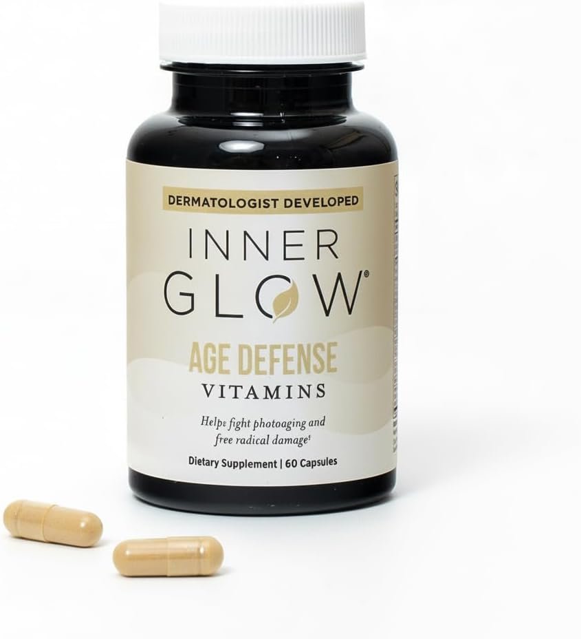 Inner Glow Age Defense Vitamins – Dermatologist and Plastic Surgeon Developed to Fight photoaging and Melasma, Polypodium Leucotomos Antioxidant Formula – Vegan, Gluten-Free – 60 Capsules