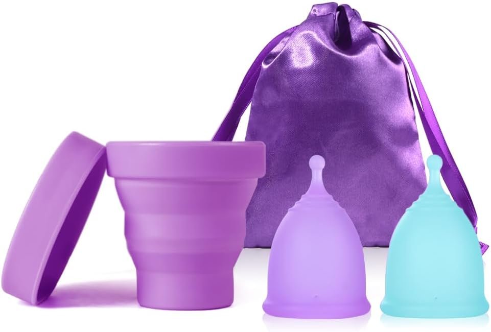 Small Menstrual Cup with Collapsible Storage Cup, Leak-Proof Design with Medical Grade Silicone Period Cups Reusable Comfortably use for 12 Hours(S+XS)