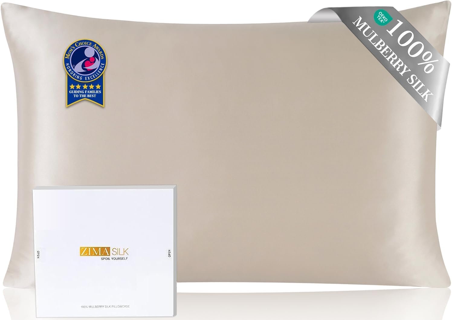 ZIMASILK Upgraded 100% 6A Grade Pure Mulberry Silk Pillowcase for Hair and Skin Silk Pillow Cases with Reinforced Hidden Zipper, More Soft & Durable, Gift Box (Standard 20″x26″ Beige)