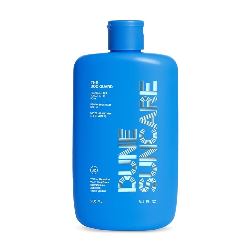 DUNE SUNCARE The Bod Guard – Award-Winning Clear Invisible Gel Body Sunscreen – Broad Spectrum SPF 30 Protection, 72 Hour Hydration, 40 Mins. Water Resistant, Reef Friendly, Non-Greasy (8.4 Fl Oz)