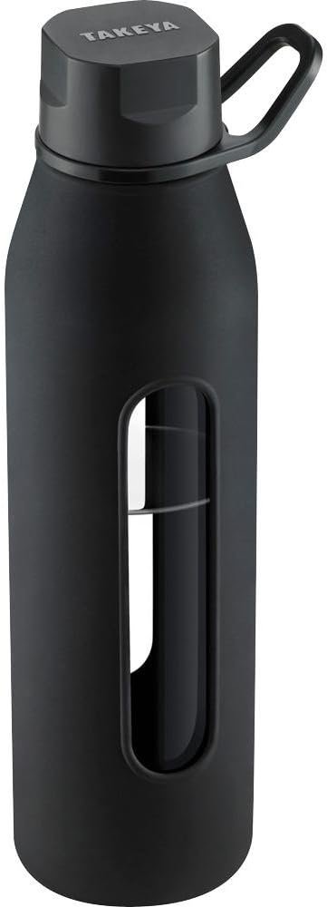 Takeya Glass Water Bottle with Silicone Sleeve and Twist Cap, 22 Ounce, Black