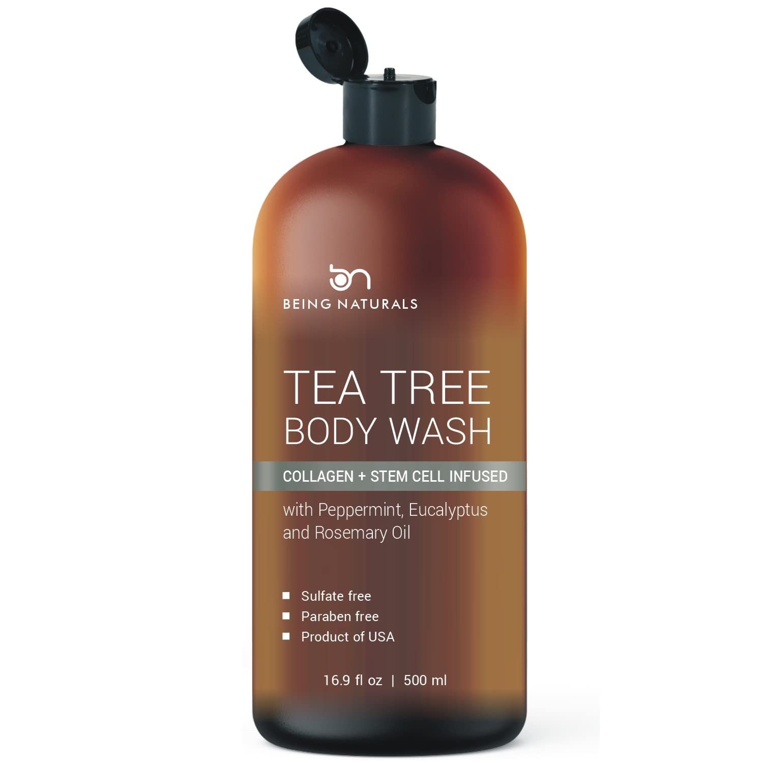 Tea Tree Body wash with Collagen and Stem Cells – Fights Odor, Acne & Skin Issues, sulfate free 16.9 oz