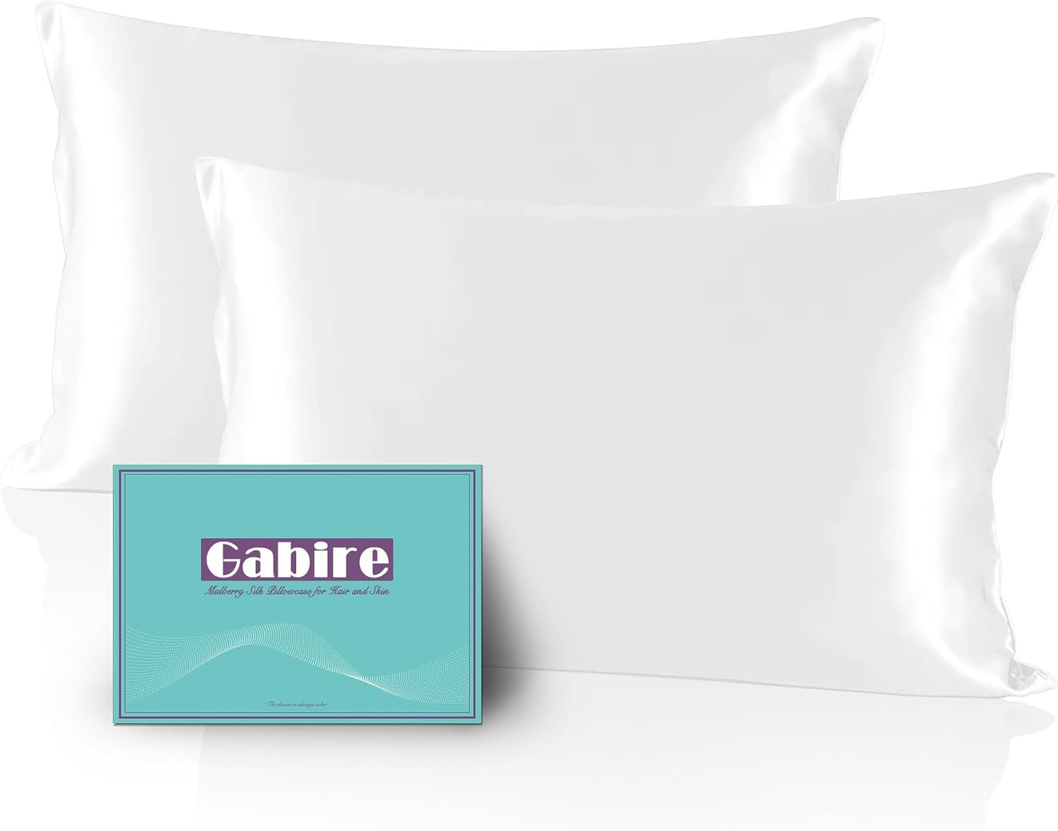 Gabire Mulberry Silk Pillow Cases Set of 2, Both Sides Real Silk Pillowcase for Hair and Skin Prevent Acne Pillowcase Organic Silk Pillowcases 2 Pack with Hidden Zipper, White, Standard (20″×26″)