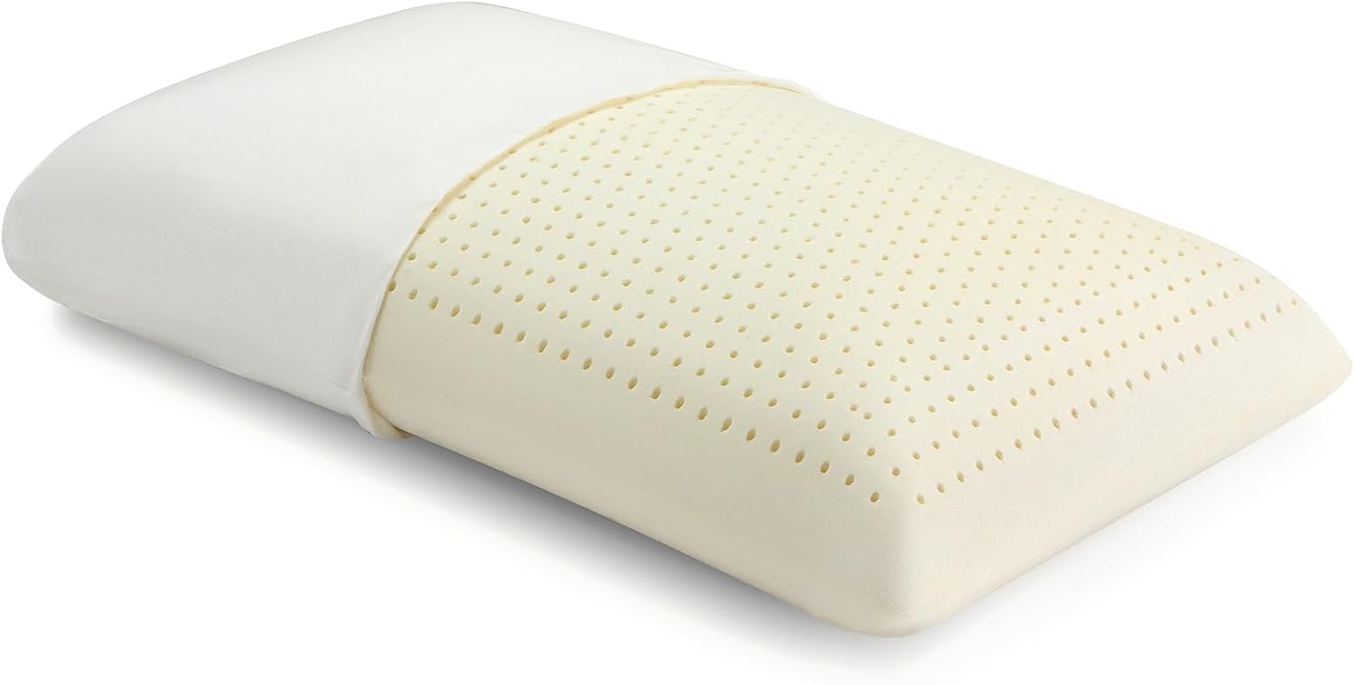 100% Natural Talalay Latex Pillow for Sleeping with Removable Cotton Cover, Premium Soft Bed Pillow Helps Relieve Pain and Pressure, Suitable for Side Back or Stomach Sleepers (Queen (Mid Loft))