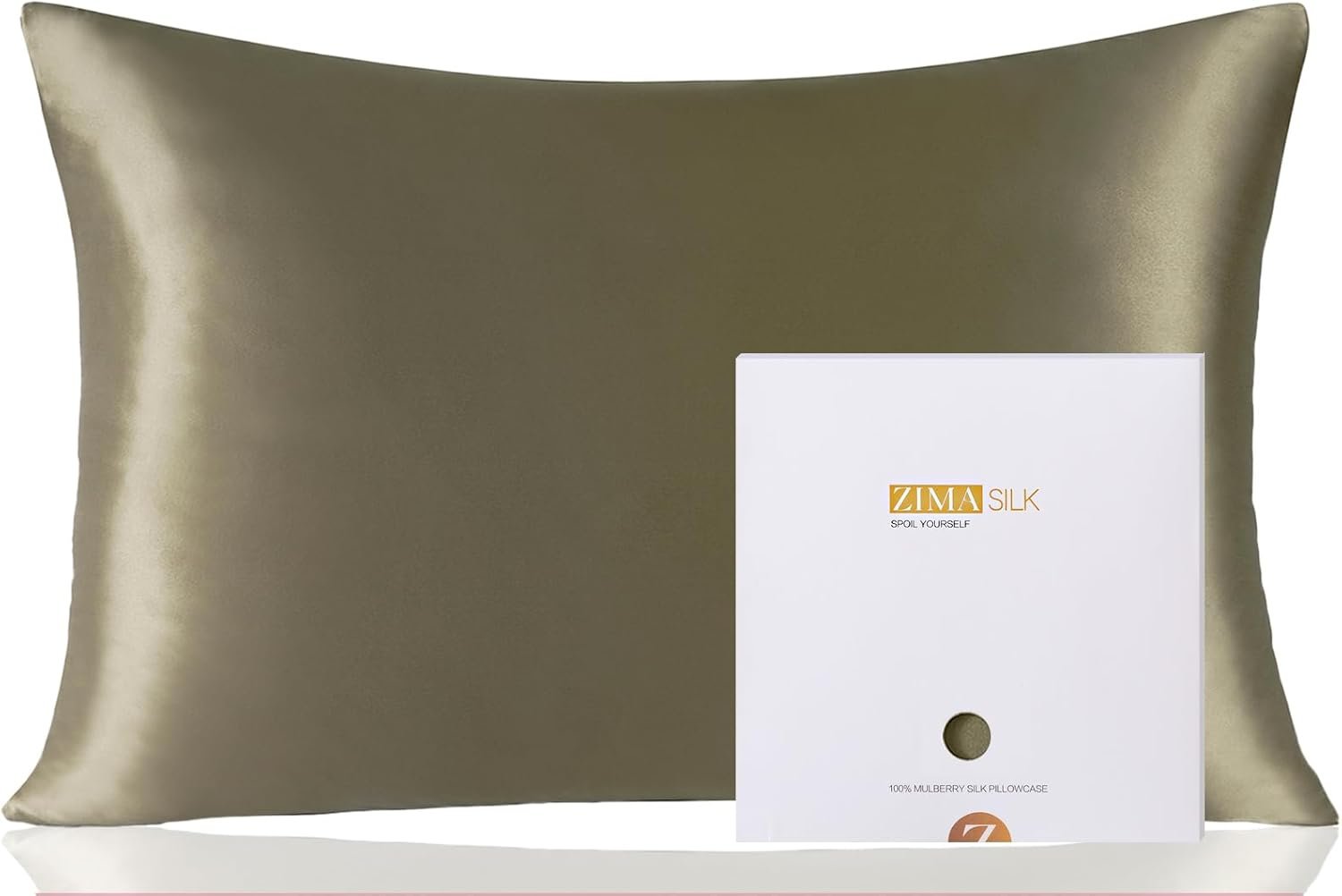 ZIMASILK 100% Pure Mulberry Silk Pillowcase for Hair and Skin Health,Soft and Smooth,Both Sides Premium Grade 6A Silk,600 Thread Count,with Hidden Zipper,1pc(Standard 20”x26”,Olive Grey)
