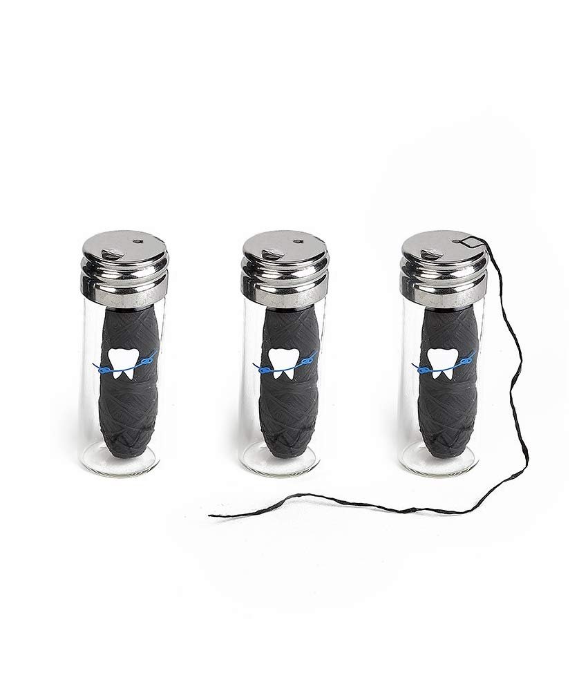 Biodegradable Bamboo Charcoal No Knot Floss with Grapefruit Seed Extract – Eco-friendly, Vegan – In Refillable Glass Jar, Plastic-Free Packaging – 3 Pack