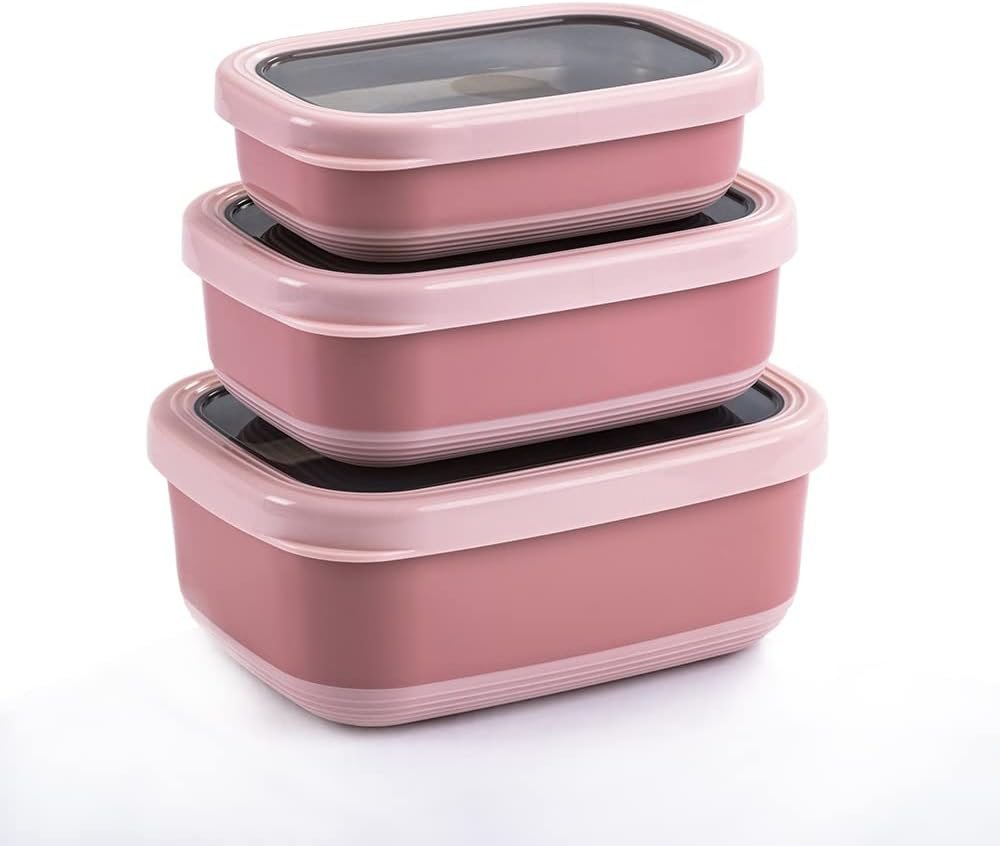 Lille Home Leak Proof Stainless Steel Lunch Snack Containers Set – Ideal for Educational Settings and Daycare – Nesting Trio with Silicone Lids – 47oz+30oz+16oz – Dark Pink
