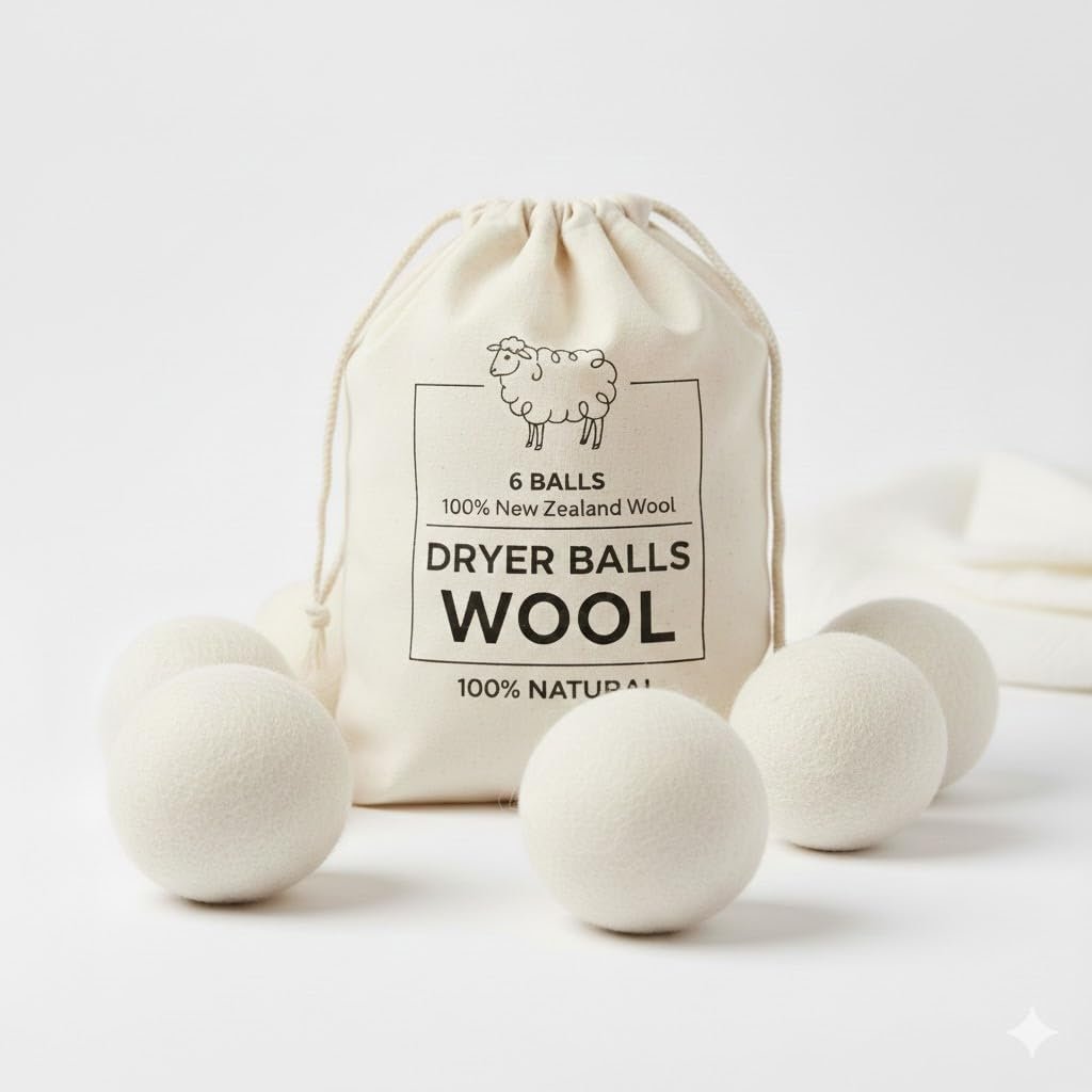 Premium Wool Dryer Balls – 6-Pack 100% Organic New Zealand Wool – Natural Fabric Softener, Hand-Felted, Reusable – Reduces Drying Time, Static & Wrinkles – Eco-Friendly Laundry Solution