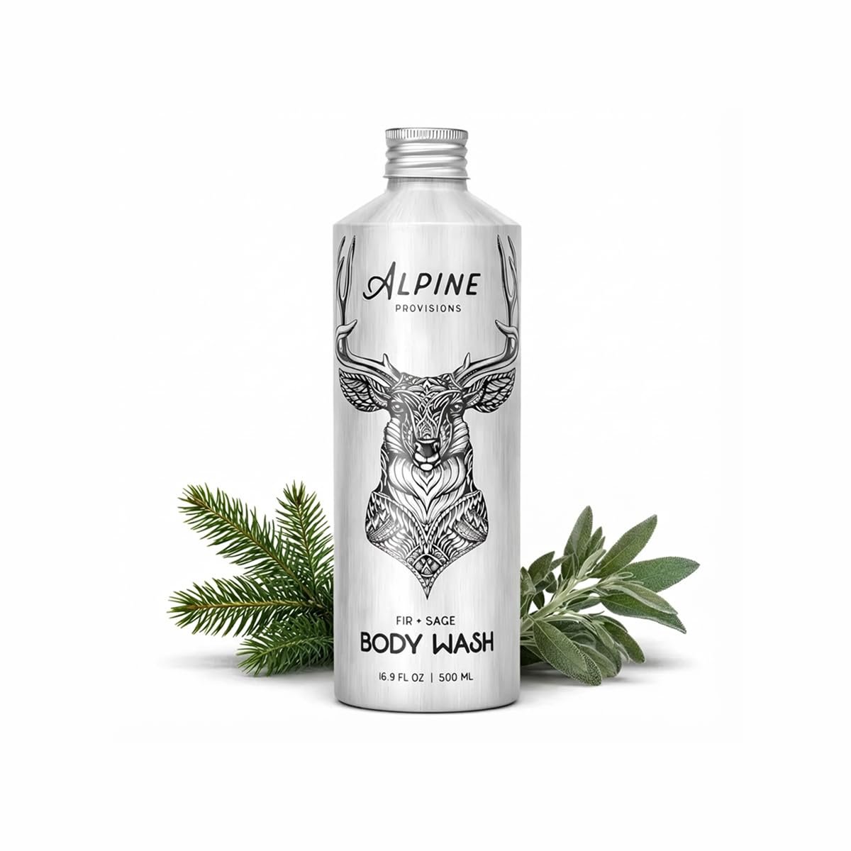 Alpine Provisions Natural & Organic Body Wash with Fir & Sage – Moisturizing Shower Gel with Aloe Vera, Coconut Oil & Essential Oils – Vegan, Sulfate-Free, Plastic-Free – 16.9 fl oz