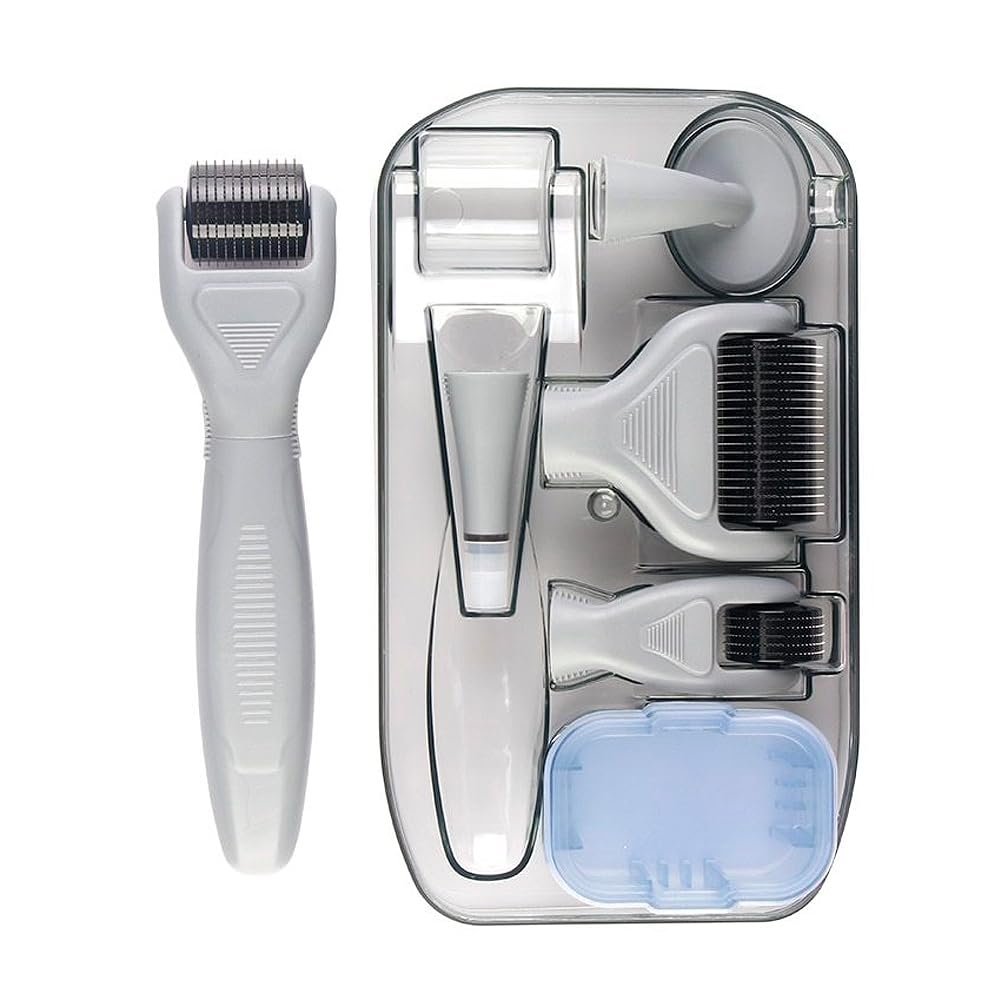 6-in-1 Titanium Derma Roller for Face and Body – Kit with Micro-Needles (0.25mm) and (0.3mm) – 300, 720, and 1200 Needles for Men and Women