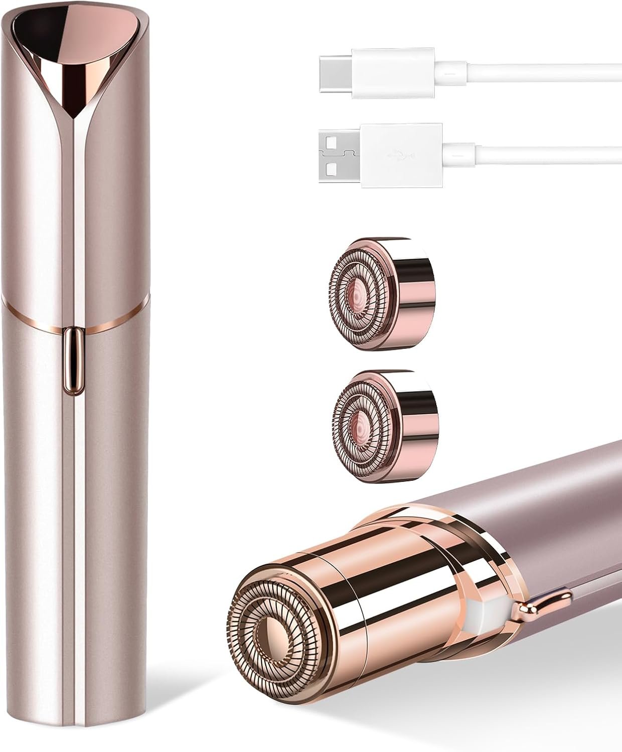 Flawless Facial Hair Removal for Women, Portable Painless Hair Remover Device, Rechargeable, with 2 Replacement Heads, for Face, Upper Lip and Chin