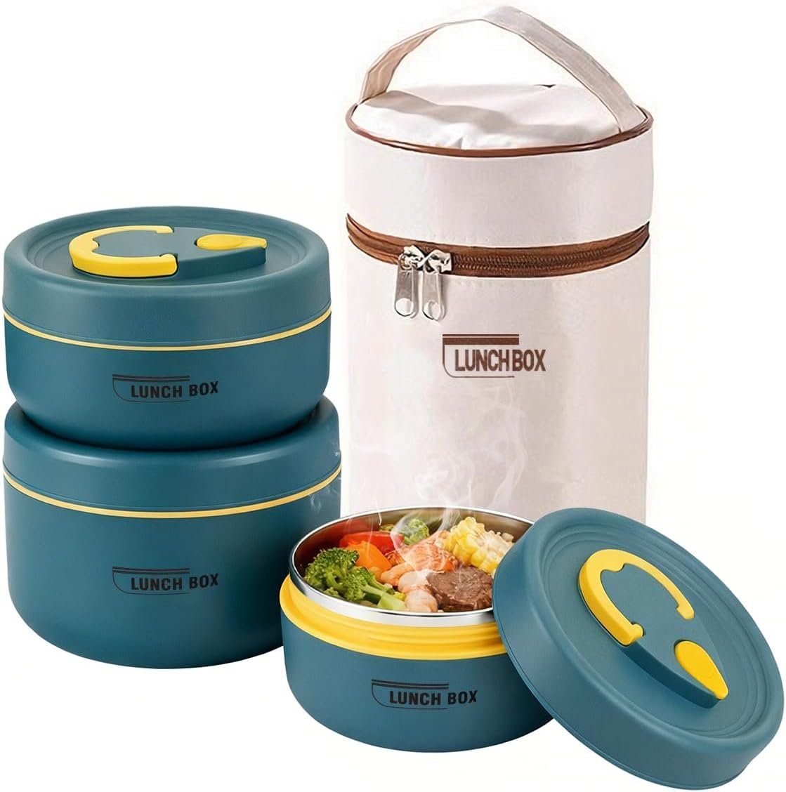 Vacuum Stainless Steel Leak Proof |Insulated Bento Box Portable with Insulated Lunch Bag|Stackable Leakproof Microwave Food Container for Camping,Hiking,Picnics,Outdoors (Blue, 50oz)
