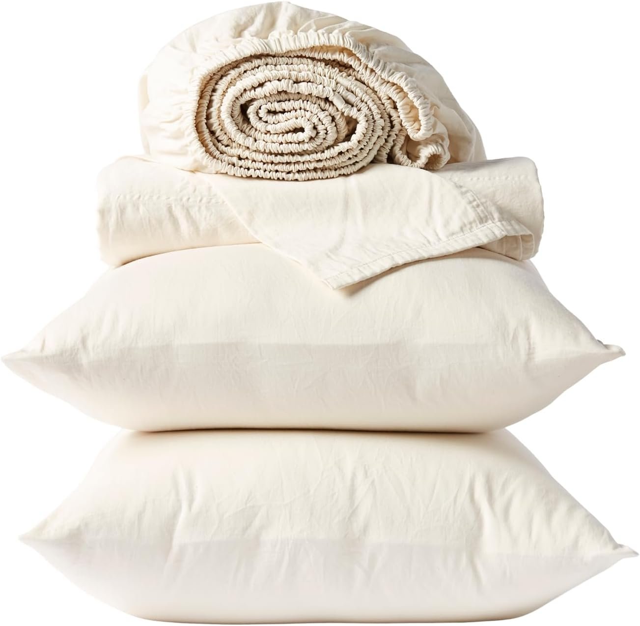 Coyuchi Classic Sateen Sheet Set Queen, Undyed, 100% GOTS Certified Organic Cotton, Silky Soft, Luxury Sheets, Fair Trade Certified, 4-Piece Bedding Set