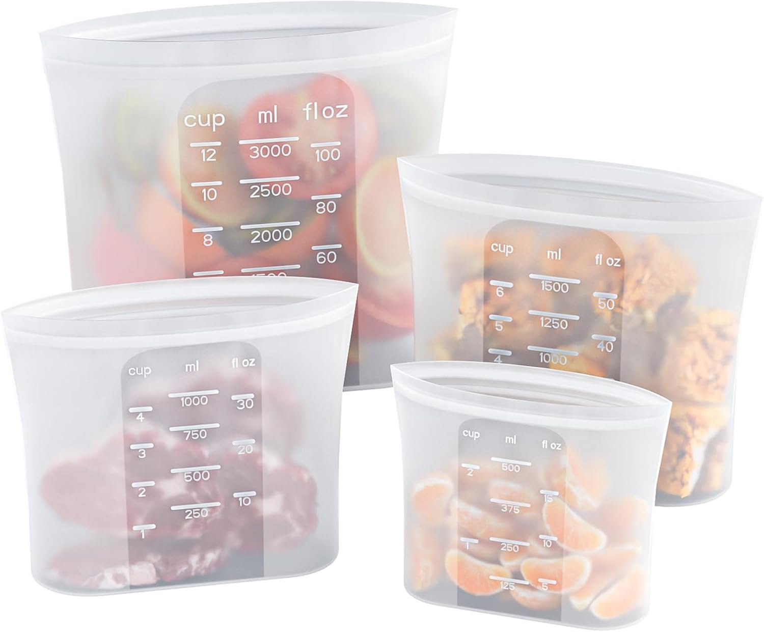 Bangp Premium Silicone Reusable Food Storage Bags,4 Pack,Stand-Up Bottom,Multi-Use Food Freezer Bag,Reclosable Silicone Bags for Marinate Meats,Salad Fruit,Home Organization,Leak-free,Dishwasher Safe