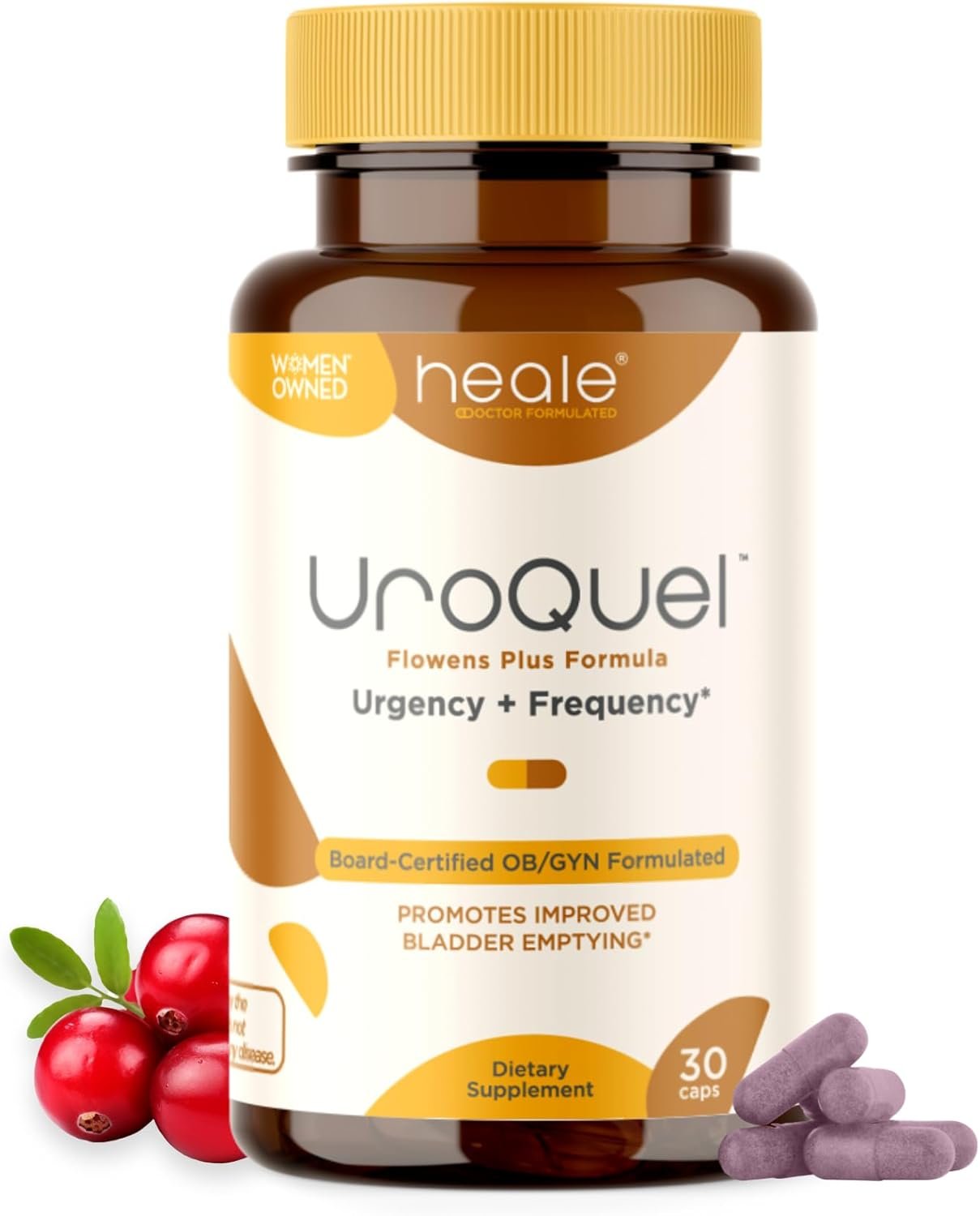 UroQuel – Natural Bladder Control Cranberry Supplement – Reduce Bathroom Urgency, Frequency, Incontinence, with Flowens – OBGYN Formulated – Cranberry Pills for Women & Men – by Heale – 30 Capsules
