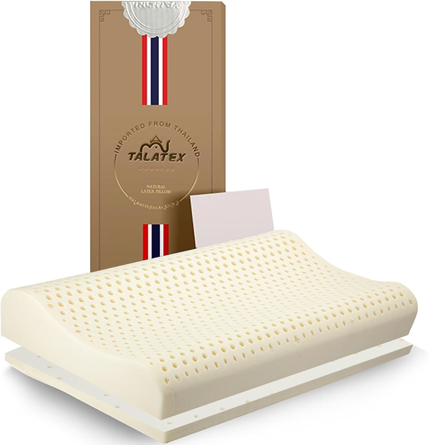 TALATEX 100% Natural Premium Latex Pillow, Adjustable Orthordic Ergonomic Pillow Helps Relieve Pressure, Neck and Shoulder Pain (Medium, Standard)