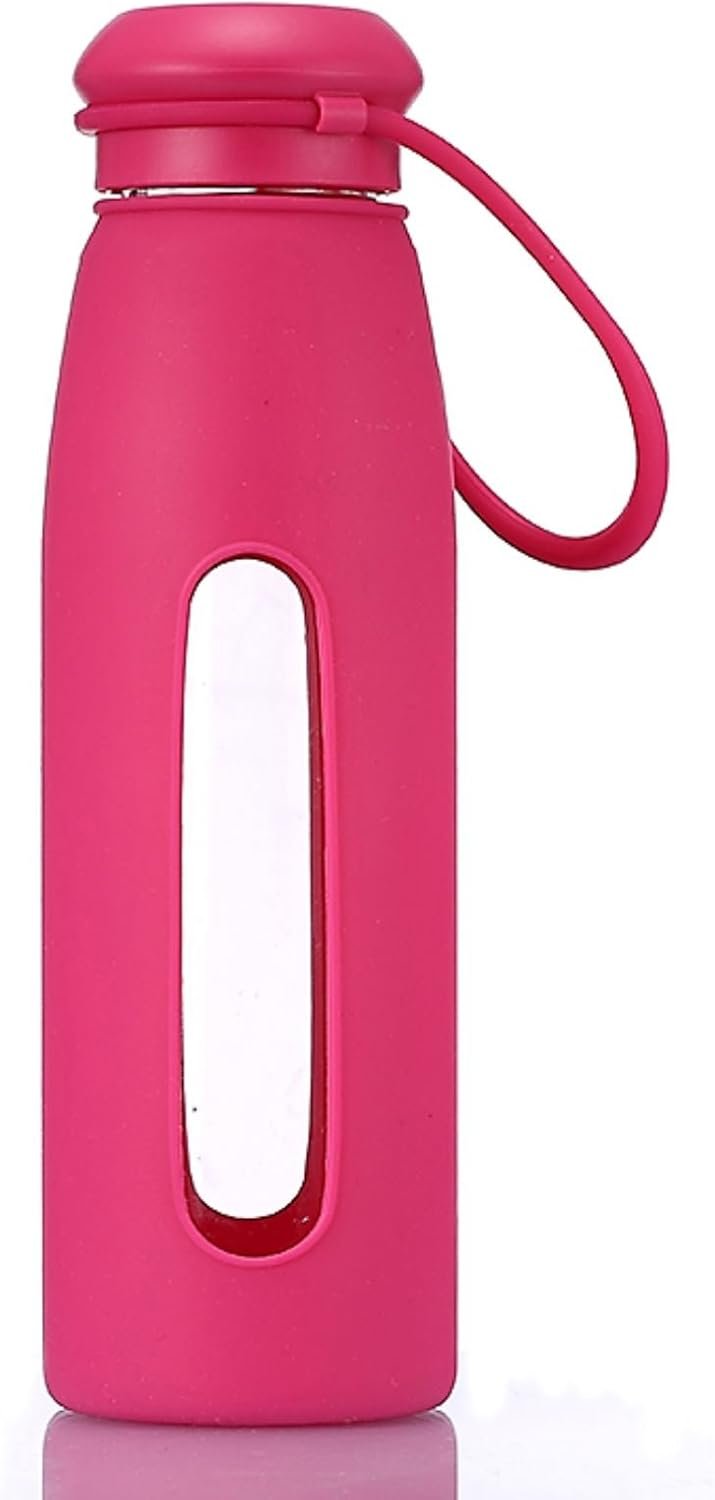 17 Oz Sport Glass Water Bottle with Silicone Sleeve Eco Friendly – Pure Tasting – Buy a Bottle, Donate to H2O for Life (Magenta)