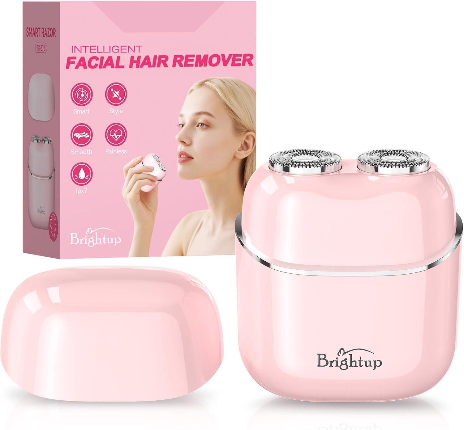 Brightup Facial Hair Removal for Women – Painless Electric Face Shaver for Peach Fuzz & Sensitive Skin, USB-C Chargeable Hair Shaver for Upper Lip & Chin,IPX7 Portable for Smooth Skin at Home & Travel