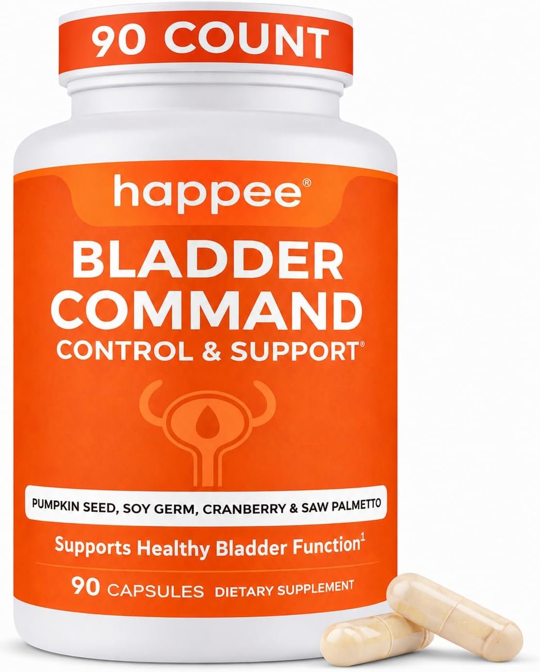 Happee Bladder Control Supplement for Women & Men – Pumpkin Seed Extract, Soy Germ, Saw Palmetto & Cranberry – Bladder Support for Urinary Frequency, Leaks & Urgency – 90 Capsules