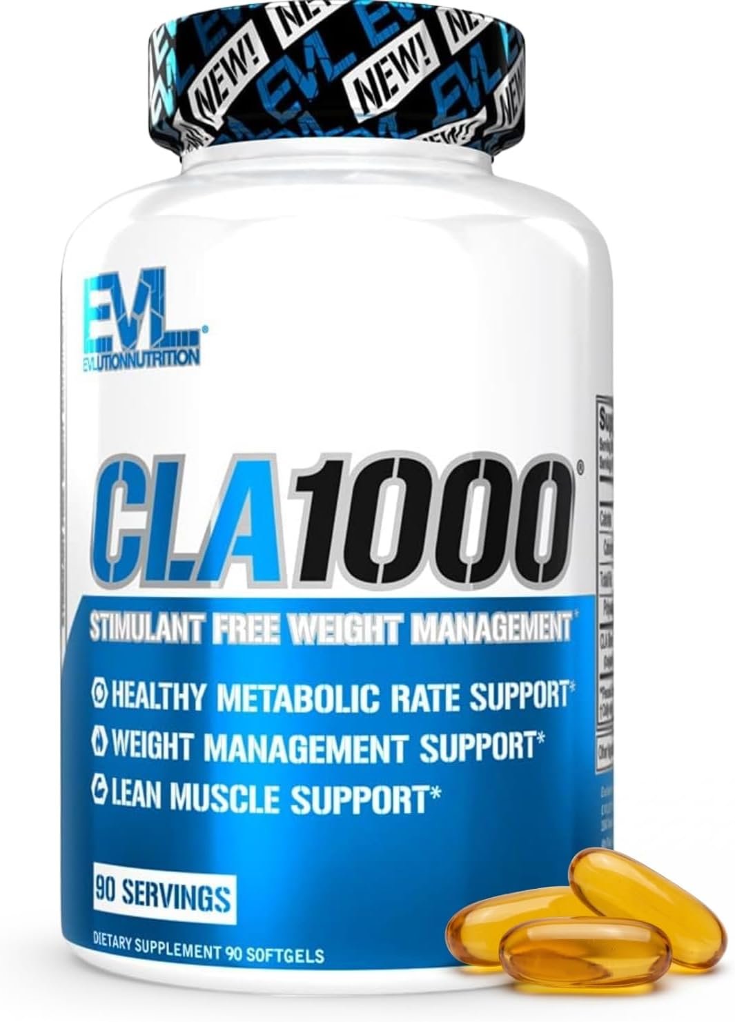 Evlution Conjugated Linoleic Acid CLA Supplement Nutrition Lean Muscle Mass Builder & Fat Burner for Men and Women – Stimulant-Free Safflower Based CLA 1000mg Blend Per Serving (90 Servings)
