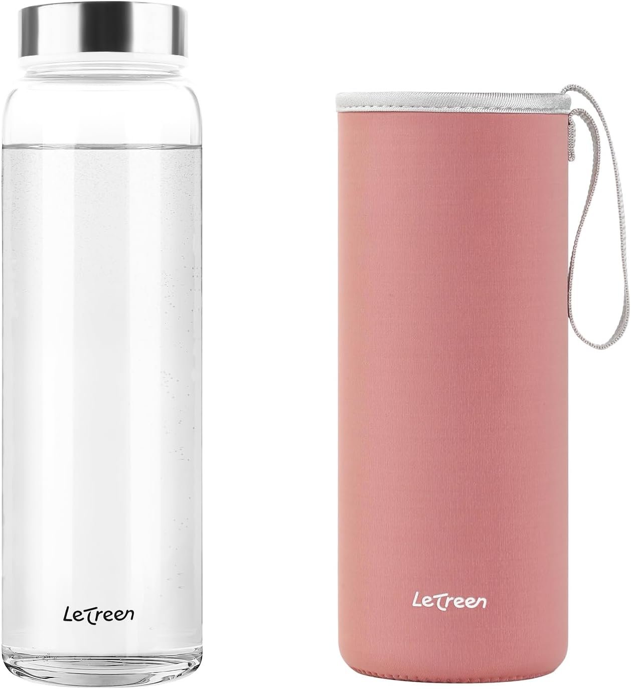 Glass Water Bottle 32 oz, Borosilicate Wide Mouth Glass Water Bottle with Neoprene Sleeve, BPA-Free Leak Proof Reusable for Hot Cold Drinks, Work, Gym, Home, 1 Pack