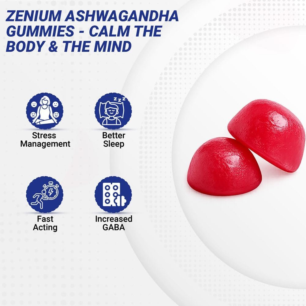 Zenium – Ashwagandha High Potency Gummies of KSM 66 | Mango Flavored | Relieve, Tension, Worry, Nervousness, & Irritability | Calm The Mind & Body | Ayurvedic | Natural Relief Supplement | 60 Count