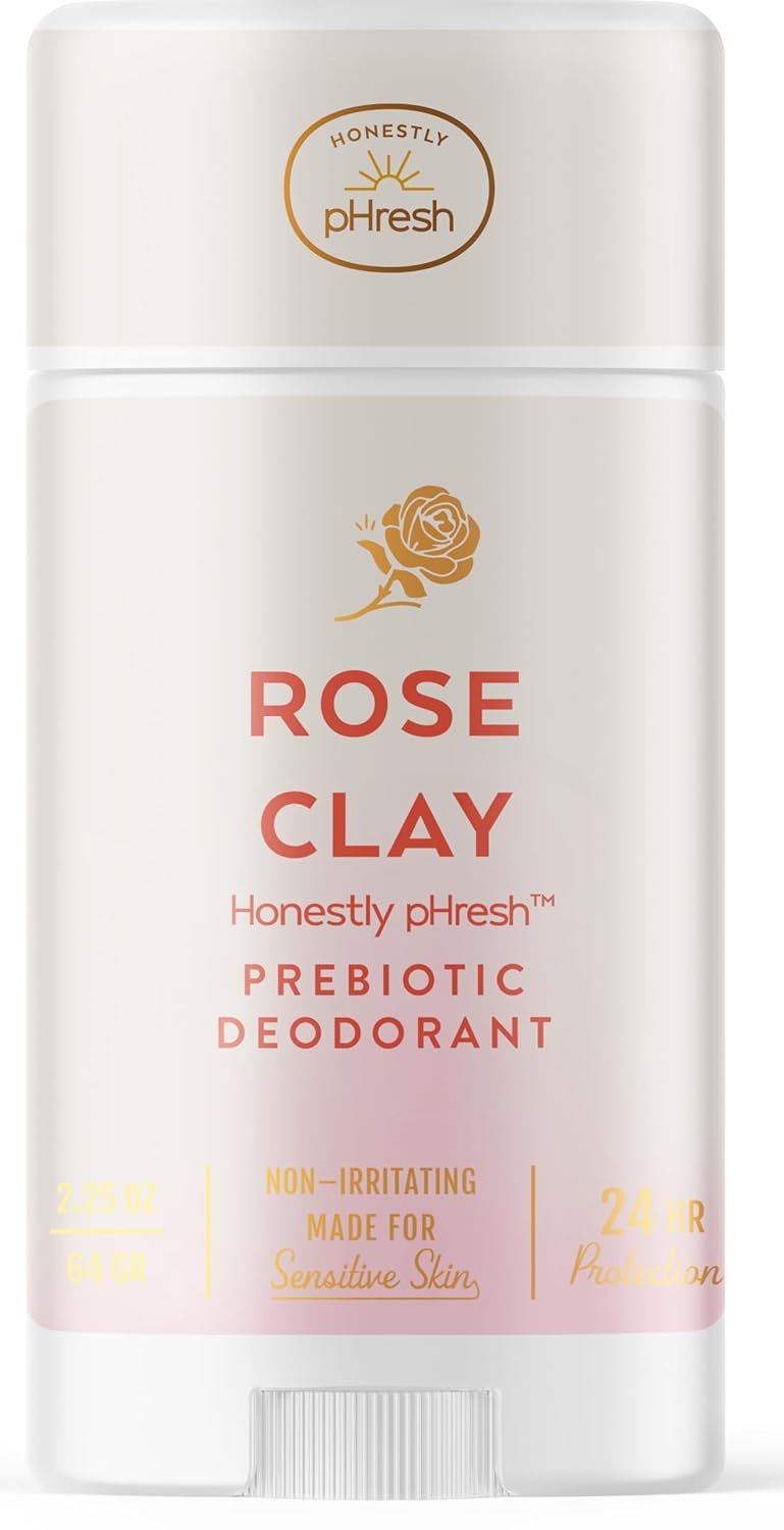 Honestly pHresh Prebiotic Natural Deodorant for Women – Aluminum & Baking Soda Free with 24 Hour Odor Protection. Clean Vegan Deodorant for Sensitive Skin. Made In USA – Rose Clay Scent, 2.5 oz
