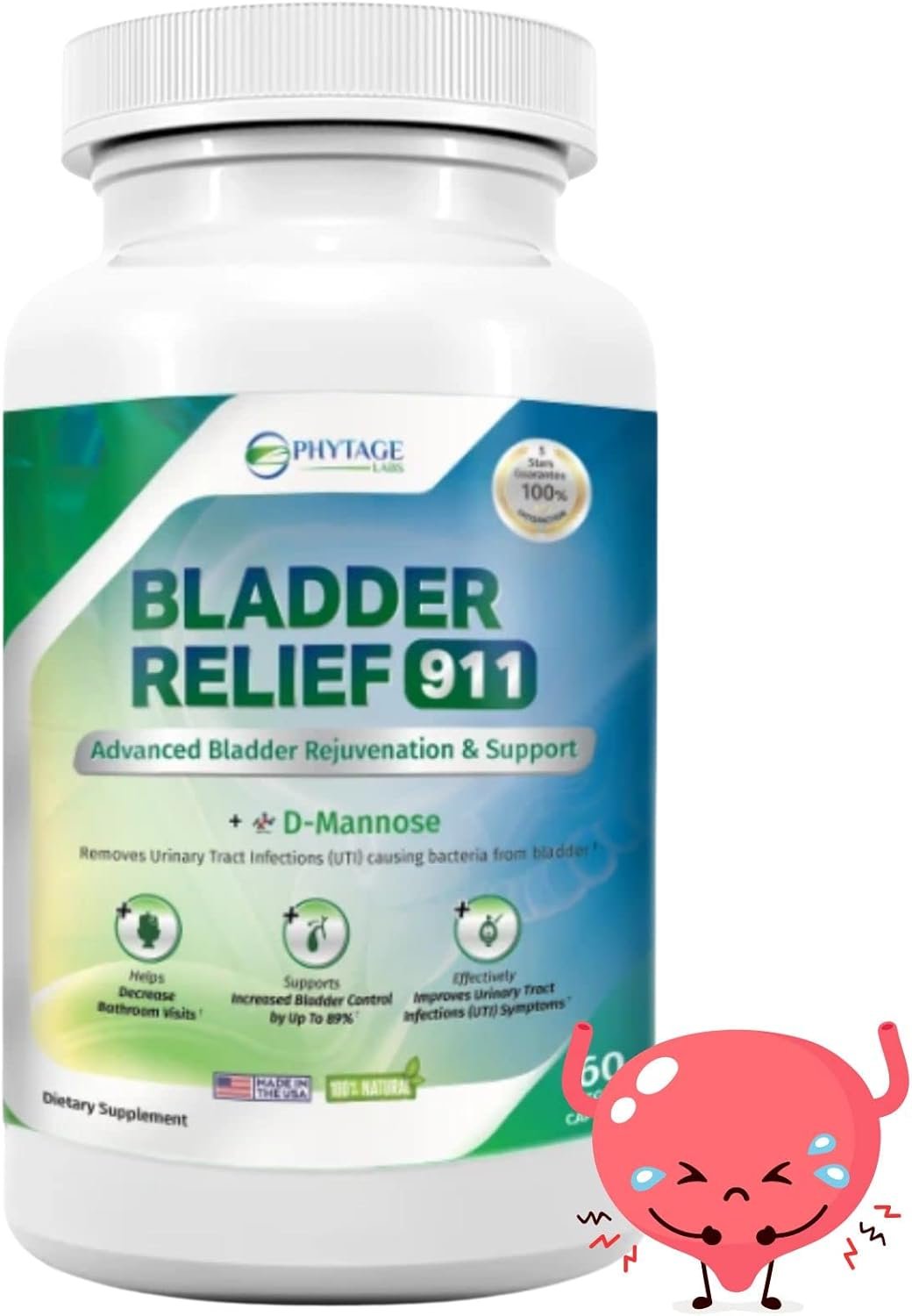 Bladder Relief 911 – Advanced Urinary Tract & Bladder Support Supplement for Men and Women – with 1000mg D-Mannose, Cranberry Extract, Hibiscus & Dandelion Root – 60 Veggie Capsules