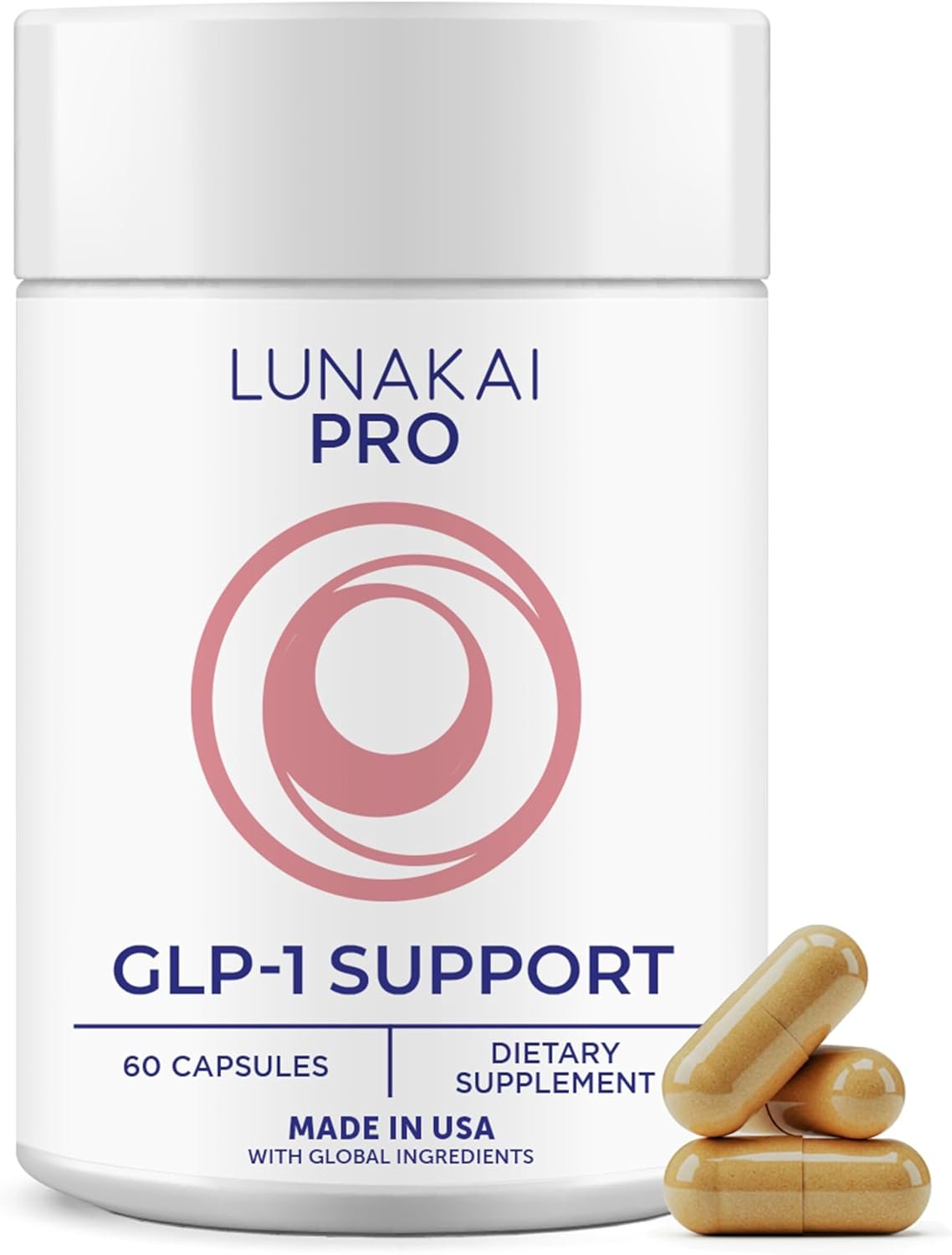 Lunakai USA Made GLP-1 Supplement – Natural GLP 1 Support with Probiotics & Resveratrol – Supports Weight Management, Cravings & Metabolism, 60ct