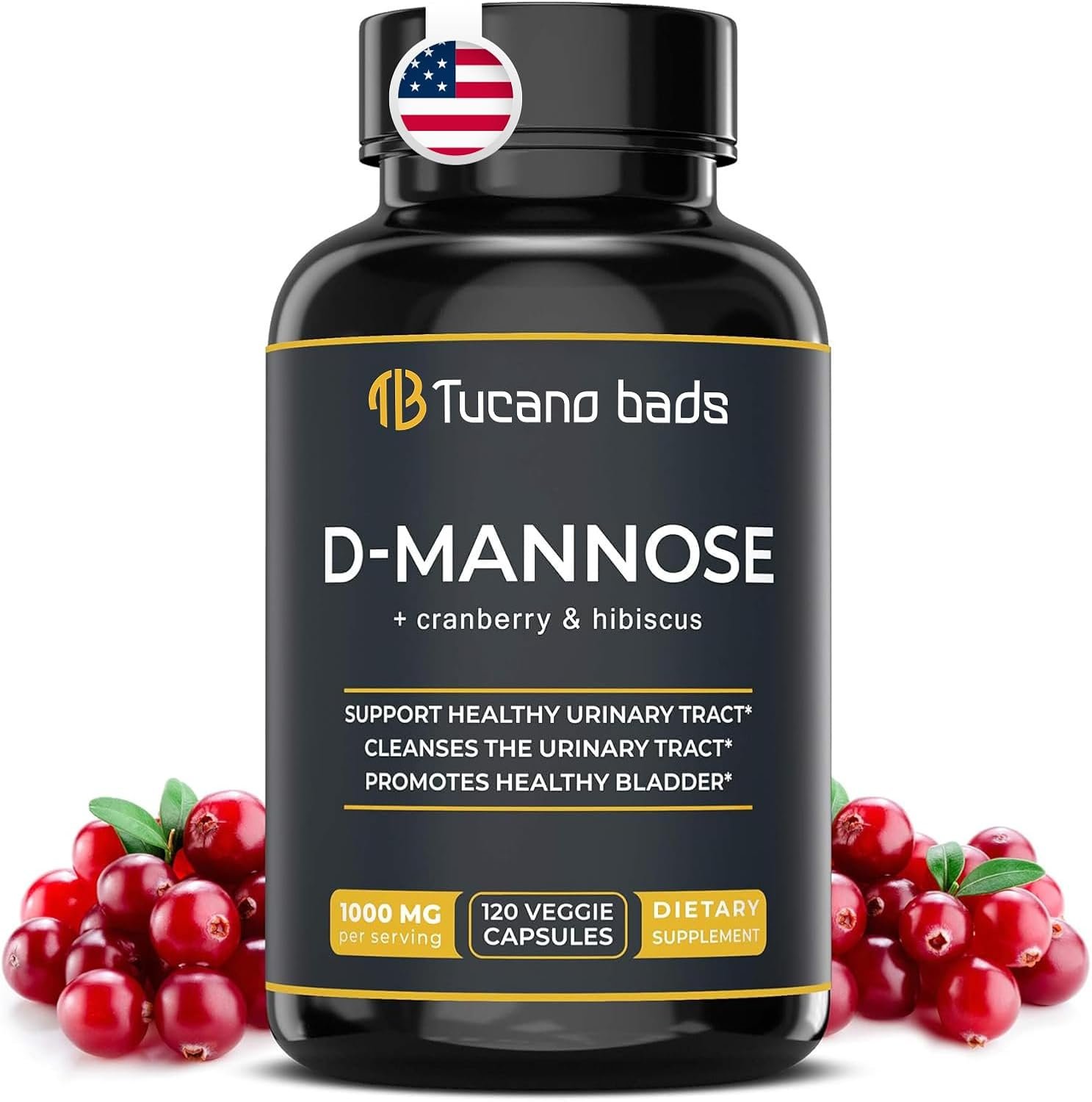 Urinary Tract Infection Treatments D Mannose 1000mg Capsules – Potent D-Mannose & Cranberry Pills with Hibiscus Extract – Healthy Bladder Control, Strength Urinary Tract Support (120 Capsules)